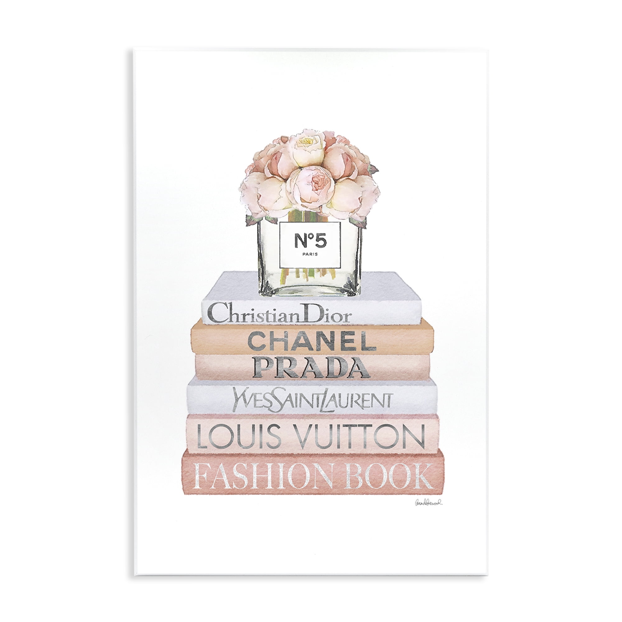Stupell Industries Glam Bookstack & Flowers Botanical & Floral Painting Unframed Art Print Wall Art, 13 x 19