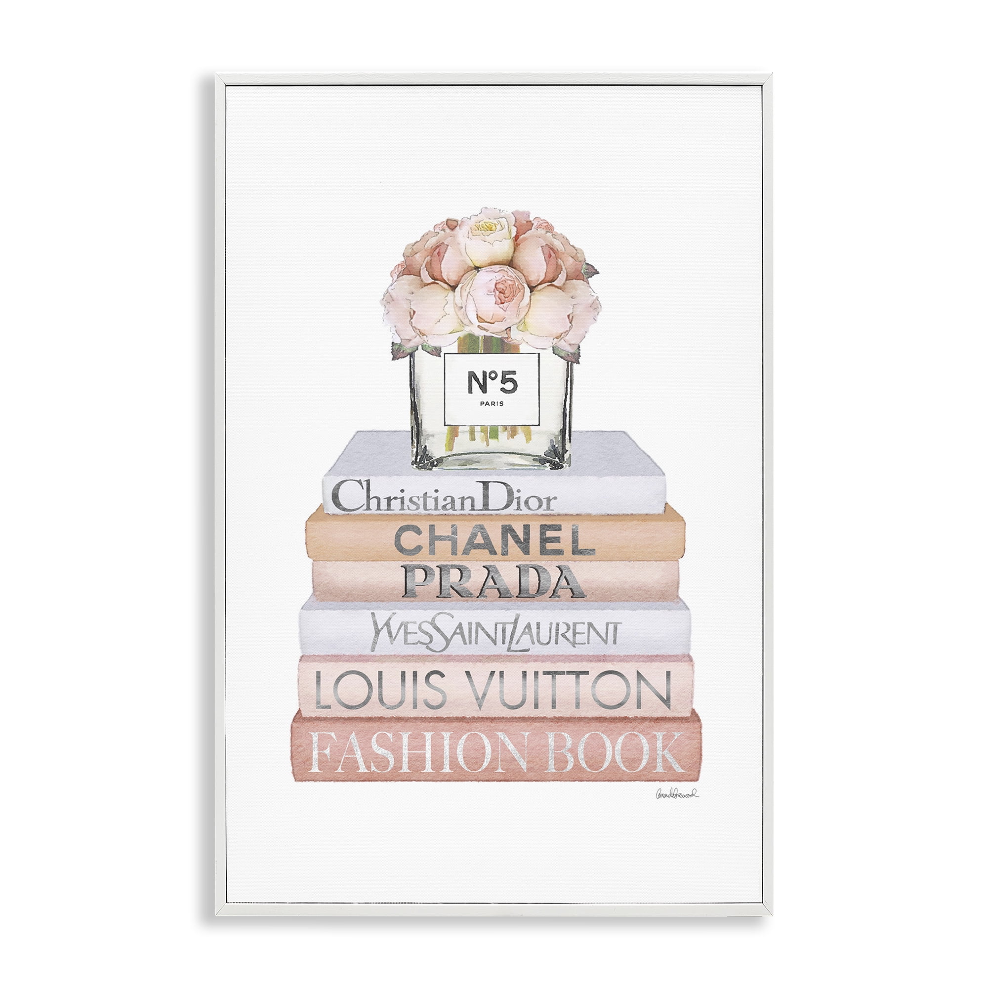 Stupell Industries Glam Bookstack & Flowers Botanical & Floral Painting White Framed Art Print Wall Art, 20 x 30