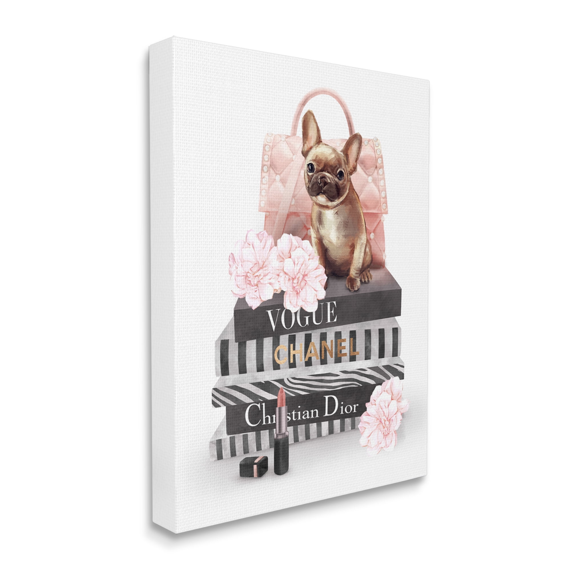 Stupell Industries Glam Bookstack Quilted Pink Purse French Bulldog, 24 x 30, Design by Ziwei Li
