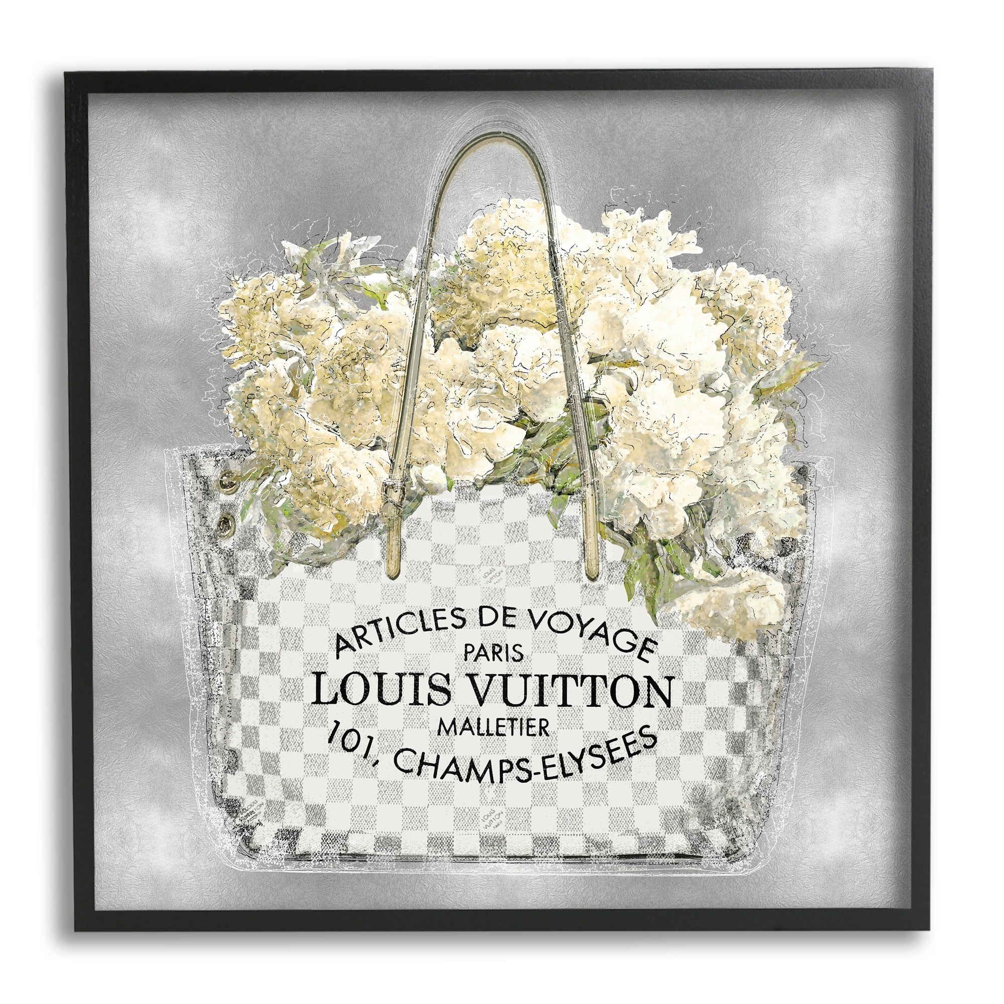 Stupell Industries Glam Bouquet in Purse Botanical & Floral Painting Black Framed Art Print Wall Art, 12 x 12