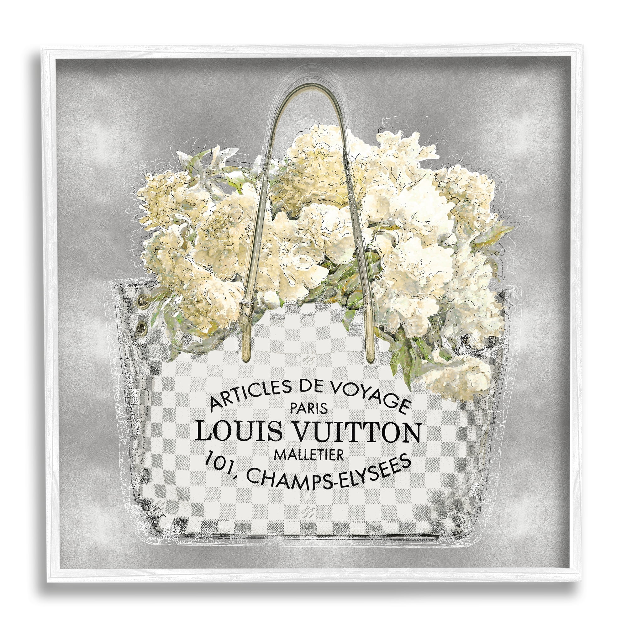 Stupell Industries Glam Bouquet in Purse Botanical & Floral Painting White Framed Art Print Wall Art, 17 x 17