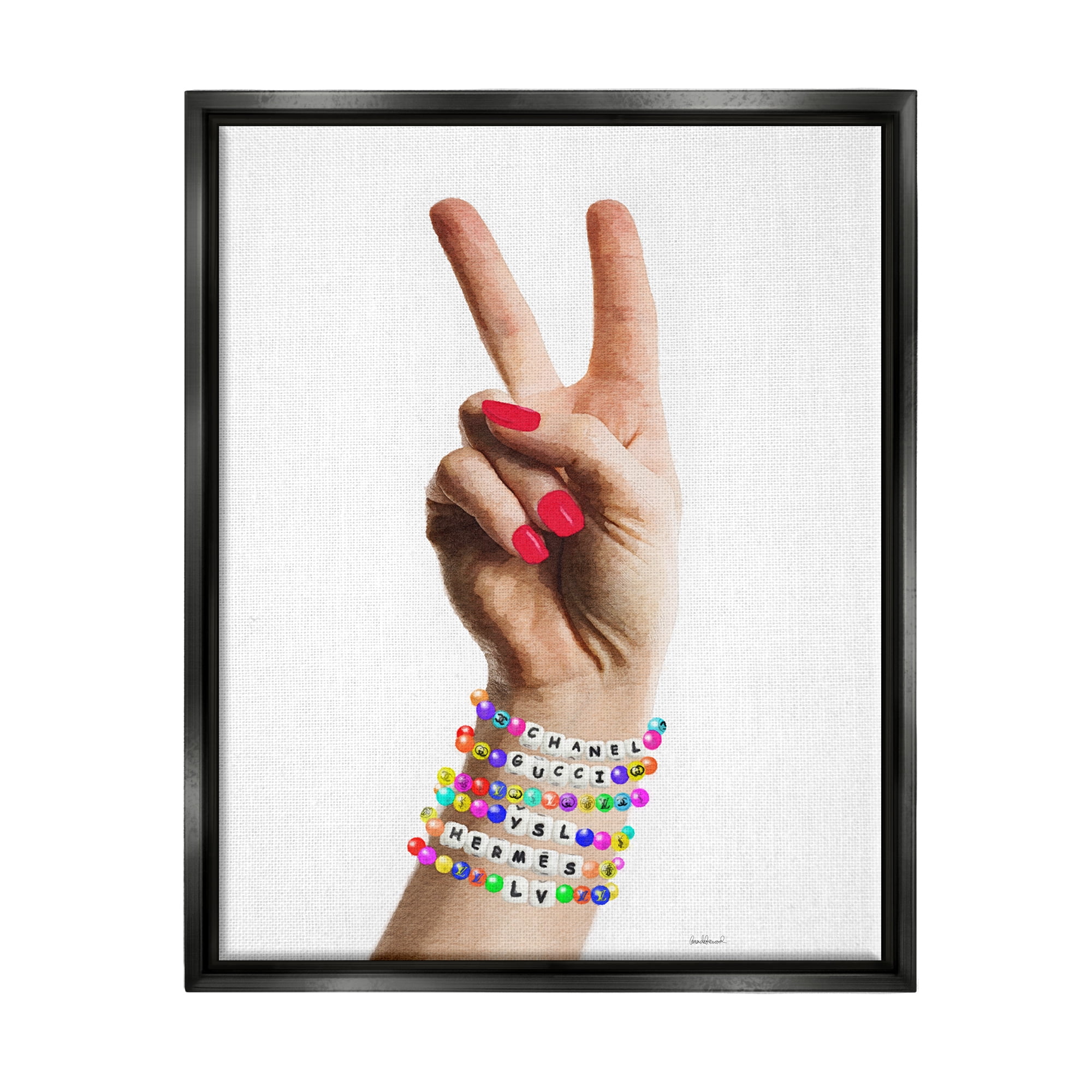 Stupell Industries Glam Bracelets Peace Sign Beauty & Fashion Painting Black Floater Framed Canvas Art Print Wall Art, 25 x 31