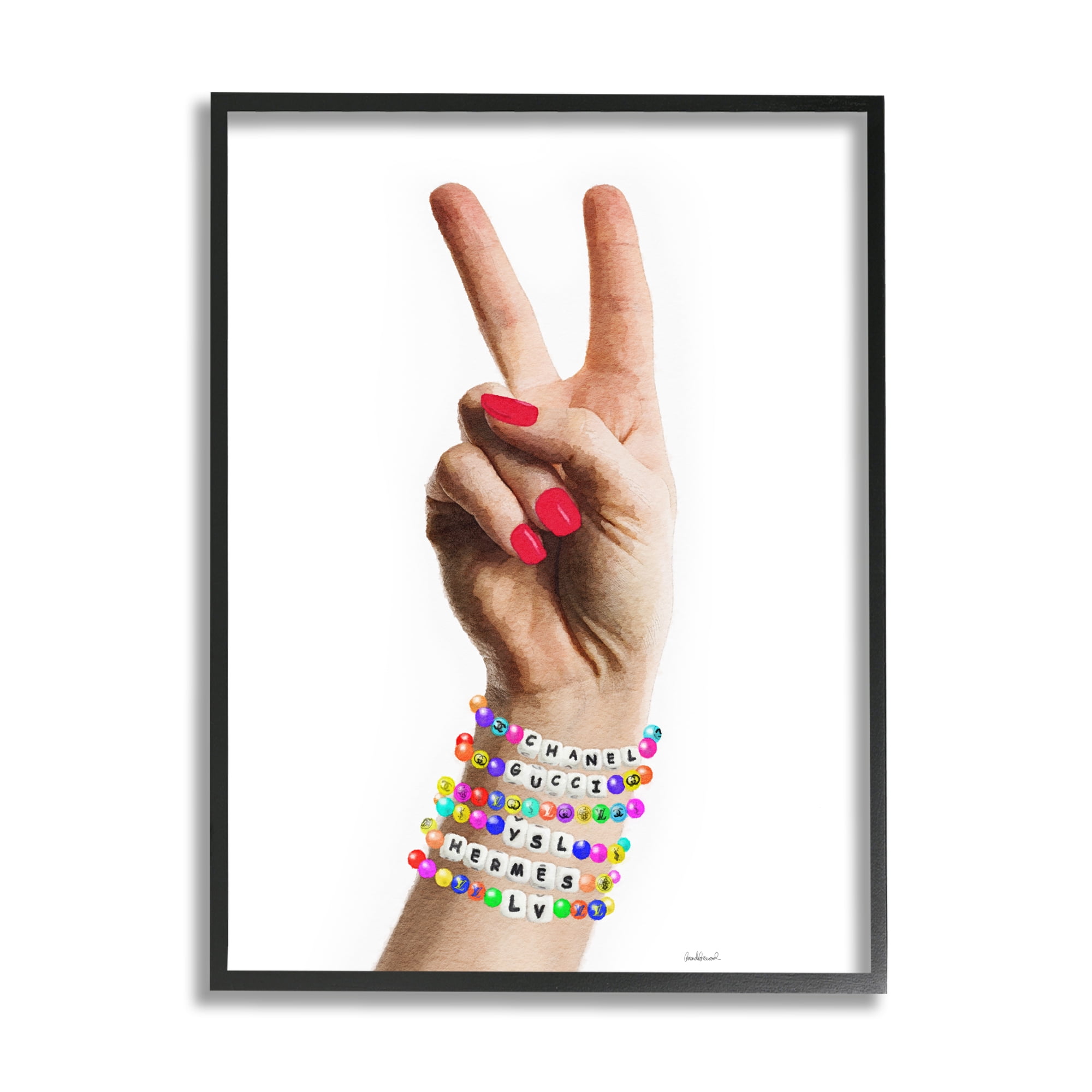 Stupell Industries Glam Bracelets Peace Sign Beauty & Fashion Painting Black Framed Art Print Wall Art, 16 x 20