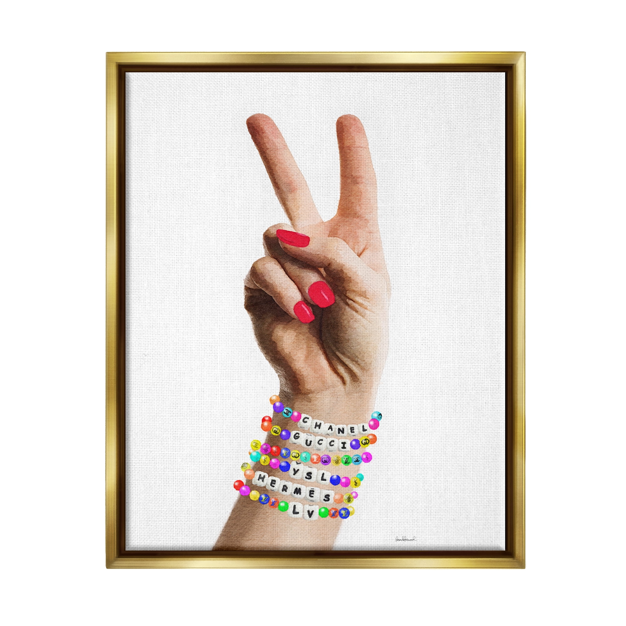 Stupell Industries Glam Bracelets Peace Sign Beauty & Fashion Painting Gold Floater Framed Canvas Art Print Wall Art, 25 x 31