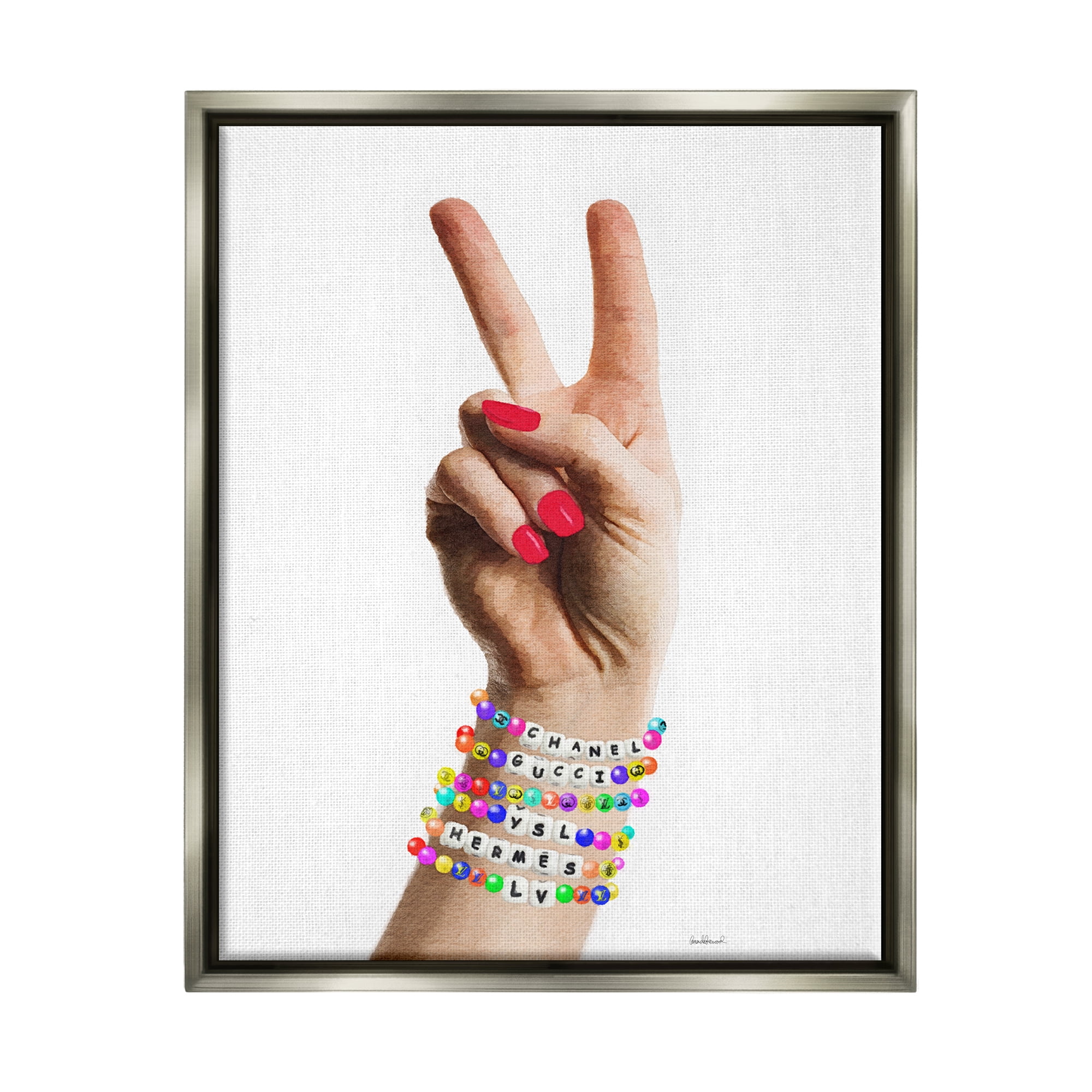 Stupell Industries Glam Bracelets Peace Sign Beauty & Fashion Painting Gray Floater Framed Canvas Art Print Wall Art, 25 x 31