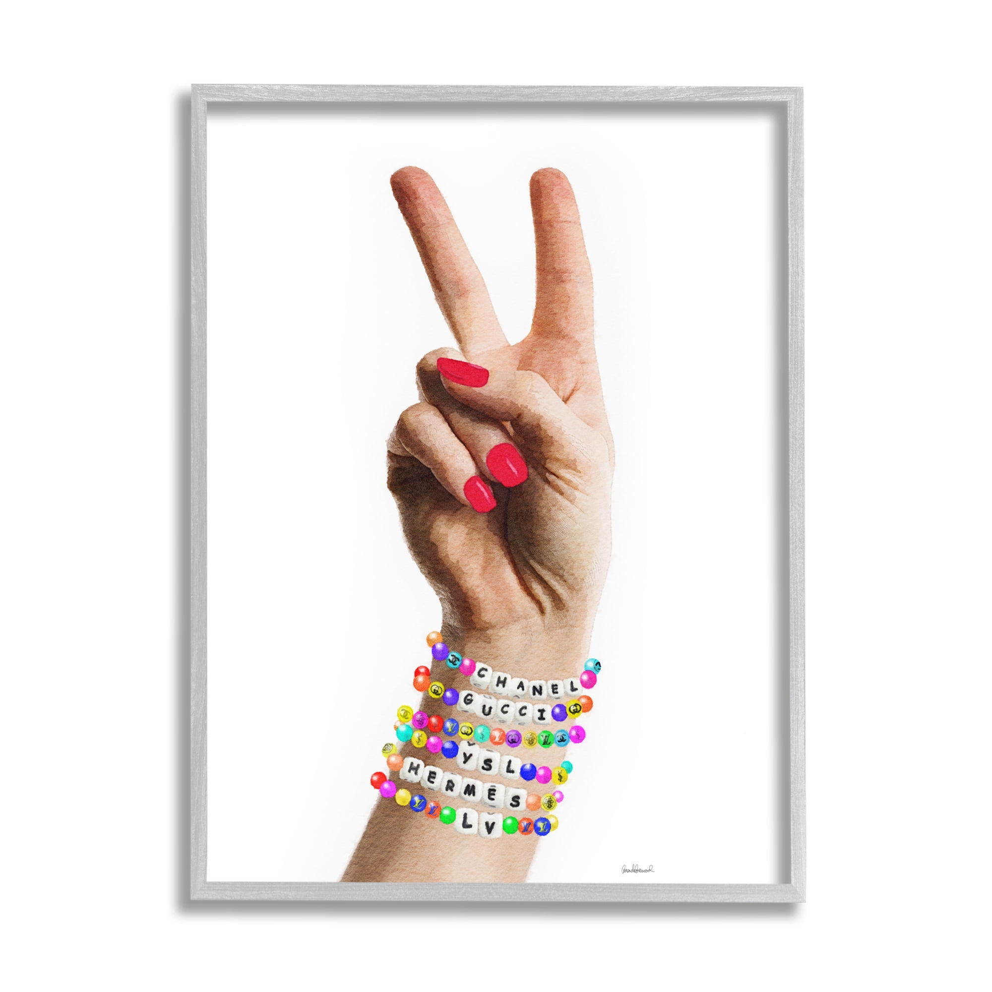 Stupell Industries Glam Bracelets Peace Sign Beauty & Fashion Painting Gray Framed Art Print Wall Art, 11 x 14