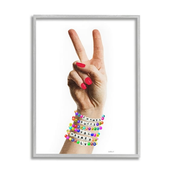 Stupell Industries Glam Bracelets Peace Sign Beauty & Fashion Painting Gray Framed Art Print Wall Art, 16 x 20