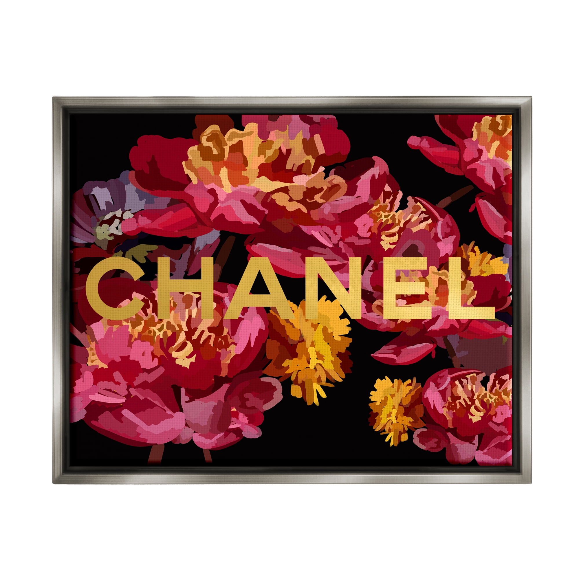 Stupell Industries Glam Brand Blossoms Botanical & Floral Painting Gray Floater Framed Canvas Art Print Wall Art, 21 x 17