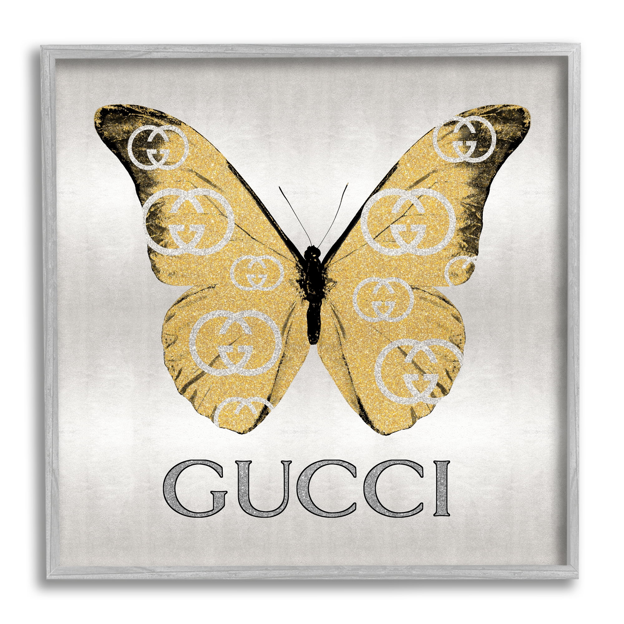 Stupell Industries Glam Brand Butterfly Animals & Insects Painting Gray Framed Art Print Wall Art, 17 x 17