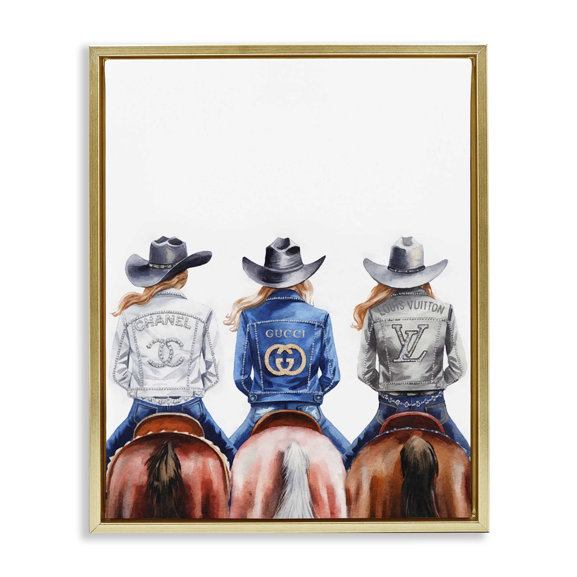 Stupell Industries Glam Brand Cowgirls People Painting Gold Floater Framed Canvas Art Print Wall Art, 17 x 21