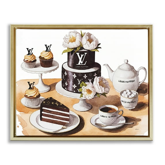 Stupell Industries Glam Brand Dessert Spread Gold Framed Floater Canvas Wall Art design by Amanda Greenwood, 25 x 31