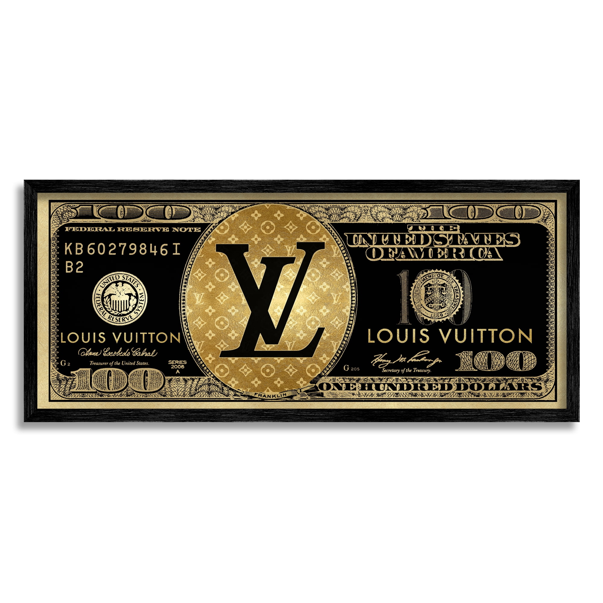 Stupell Industries Glam Brand Dollar Bill Beauty & Fashion Painting Black Framed Art Print Wall Art, 30 x 13