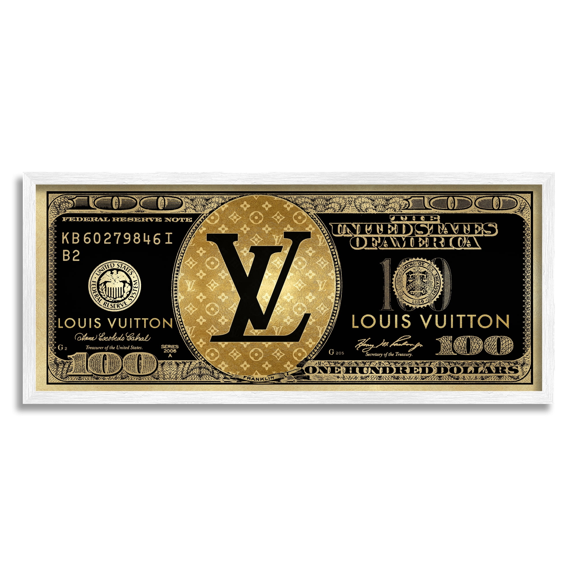 Stupell Industries Glam Brand Dollar Bill Beauty & Fashion Painting White Framed Art Print Wall Art, 30 x 13