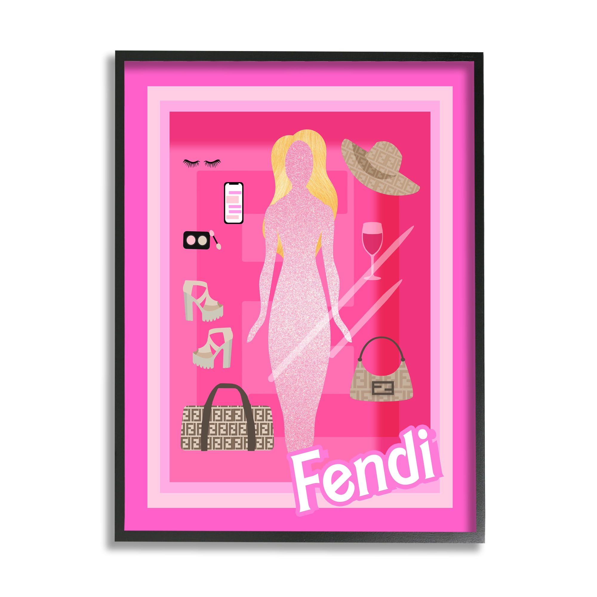 Stupell Industries Glam Brand Fashion Doll Beauty & Fashion Painting Black Framed Art Print Wall Art, 24 x 30