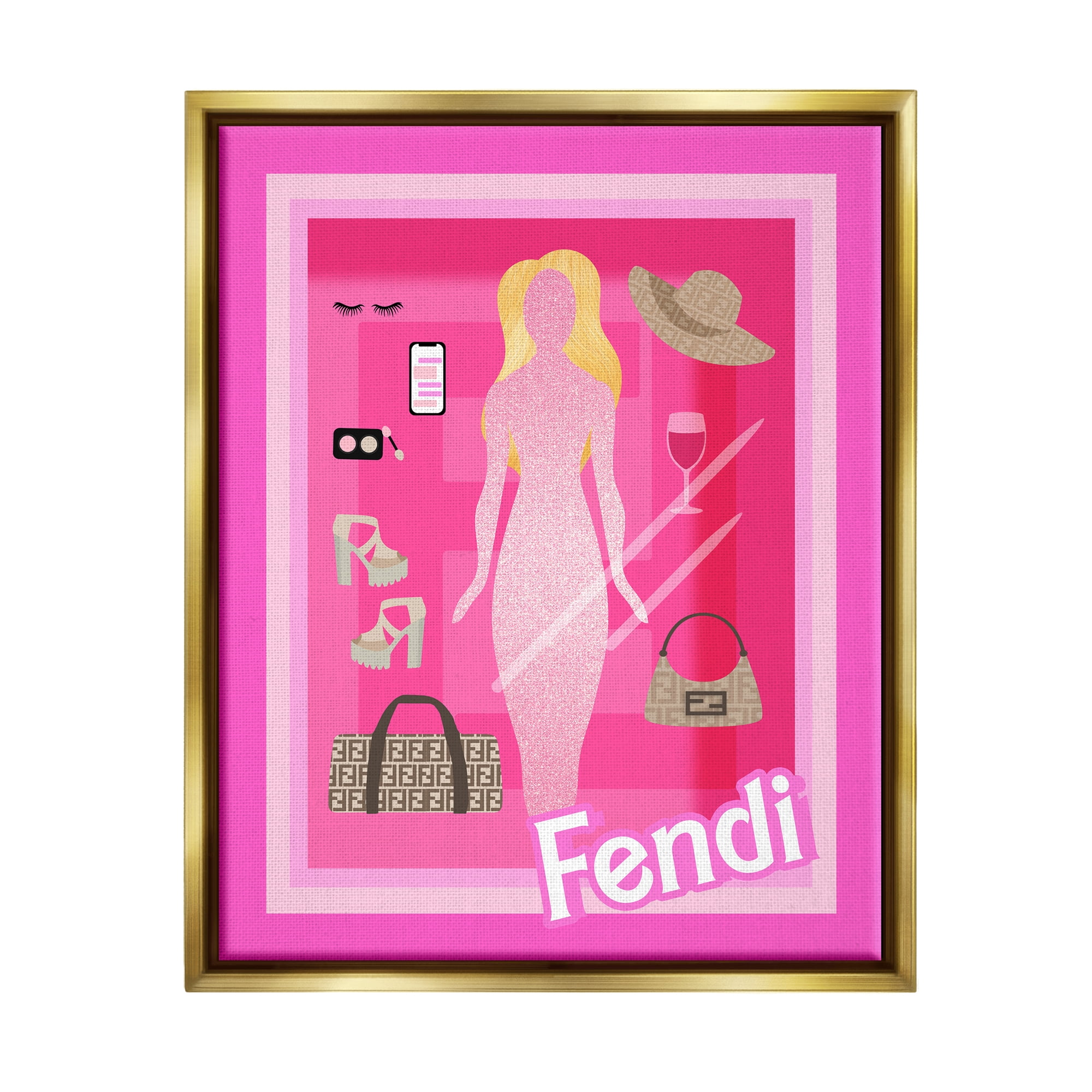 Stupell Industries Glam Brand Fashion Doll Beauty & Fashion Painting Gold Floater Framed Art Print Wall Art, 25 x 31
