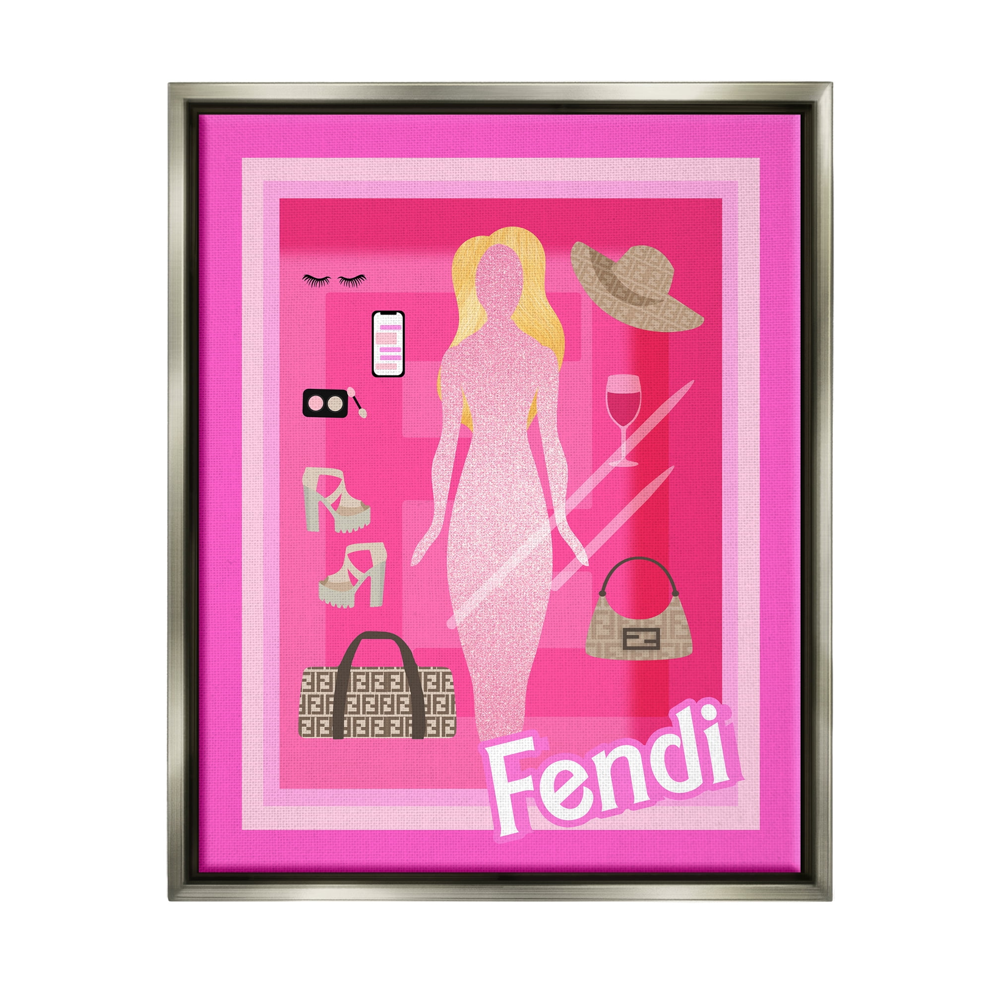 Stupell Industries Glam Brand Fashion Doll Beauty & Fashion Painting Gray Floater Framed Art Print Wall Art, 25 x 31