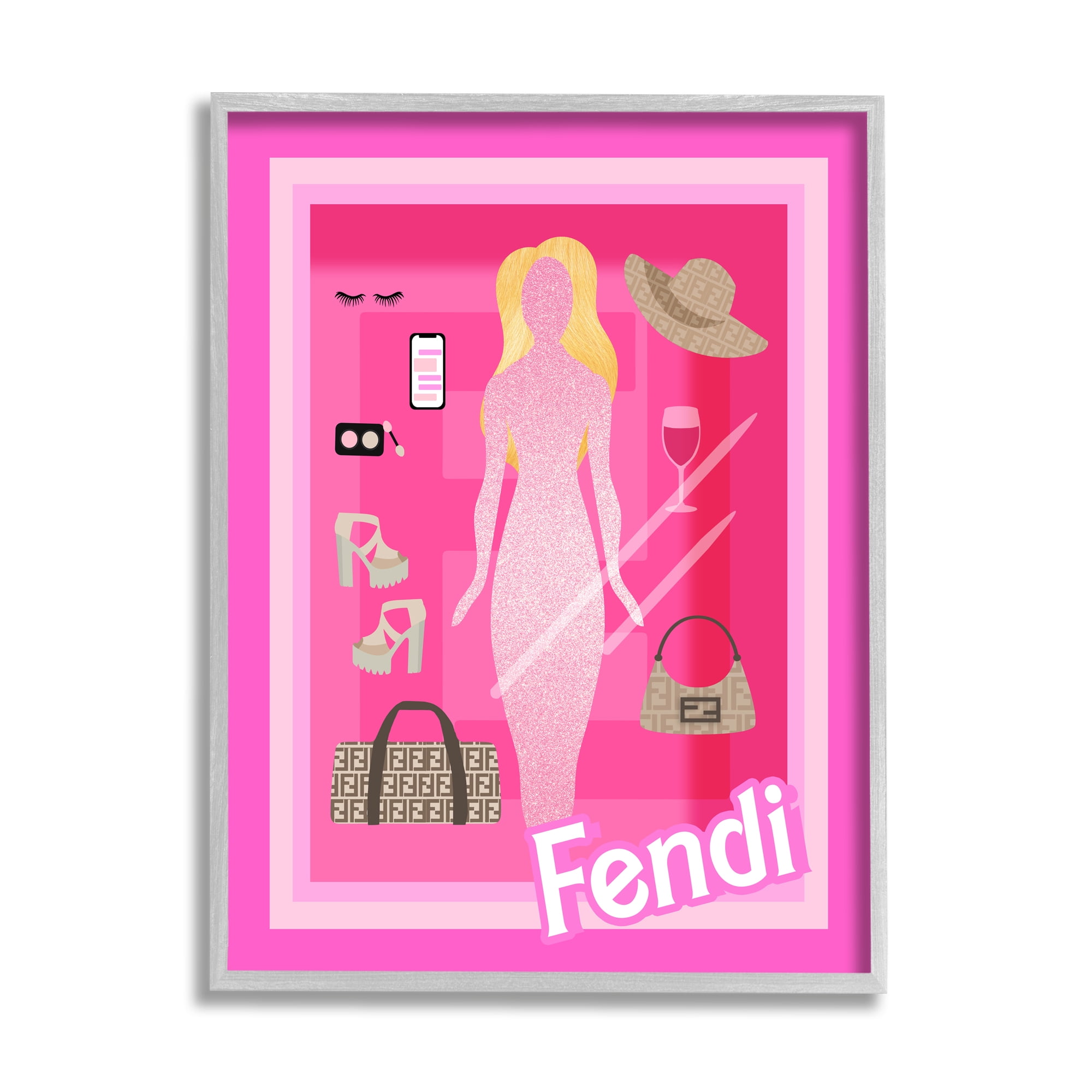 Stupell Industries Glam Brand Fashion Doll Beauty & Fashion Painting Gray Framed Art Print Wall Art, 16 x 20