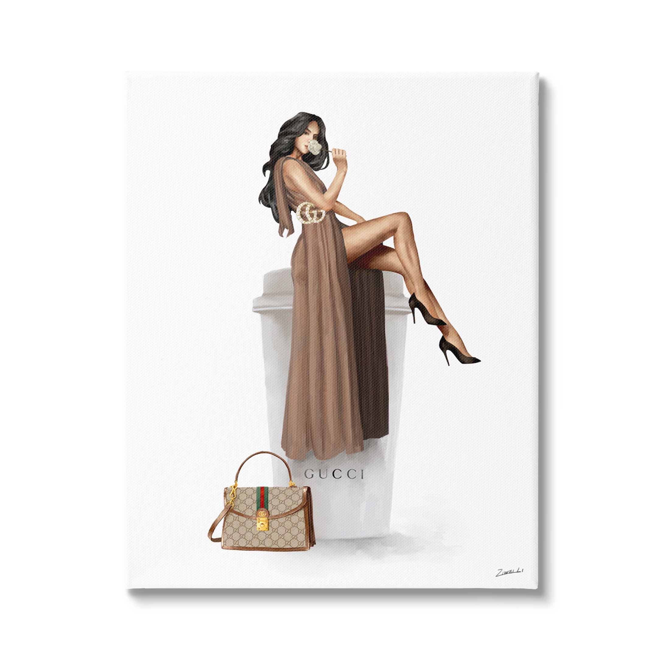 Stupell Industries Glam Brand Fashion Girl Coffee Cup Graphic Art Gallery Wrapped Canvas Print Wall Art, Design by Ziwei Li
