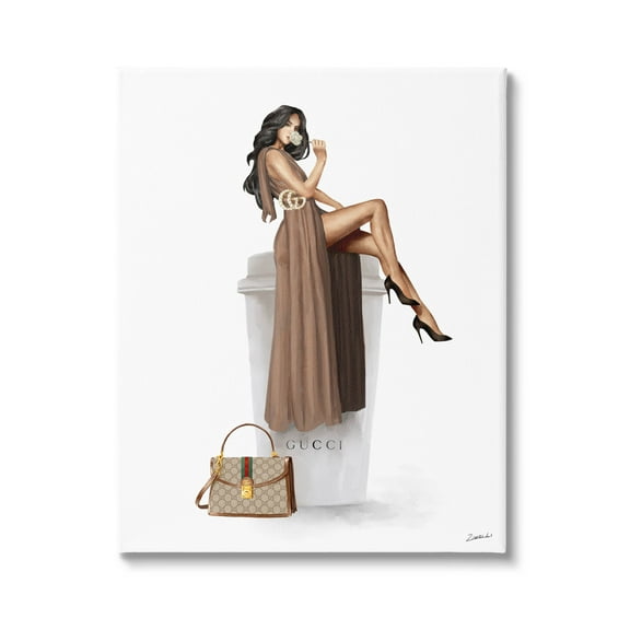 Stupell Industries Glam Brand Fashion Girl Coffee Cup Graphic Art Gallery Wrapped Canvas Print Wall Art, Design by Ziwei Li