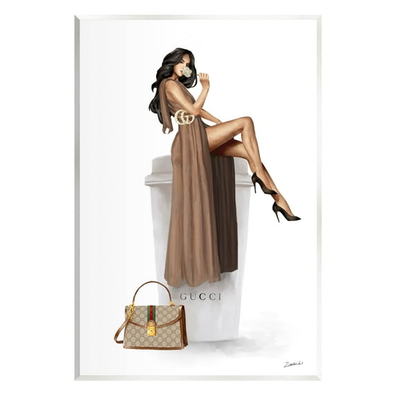 Stupell Industries Glam Brand Fashion Girl Coffee Cup Graphic Art Unframed Art Print Wall Art, Design by Ziwei Li