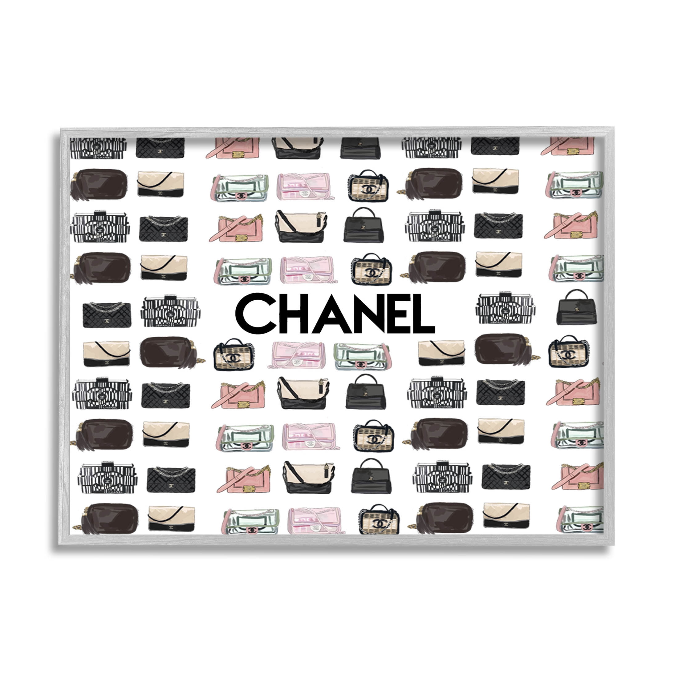 Stupell Industries Glam Brand Fashion Purses Graphic Art Gray Framed Art Print Wall Art, Design by Amelia Noyes
