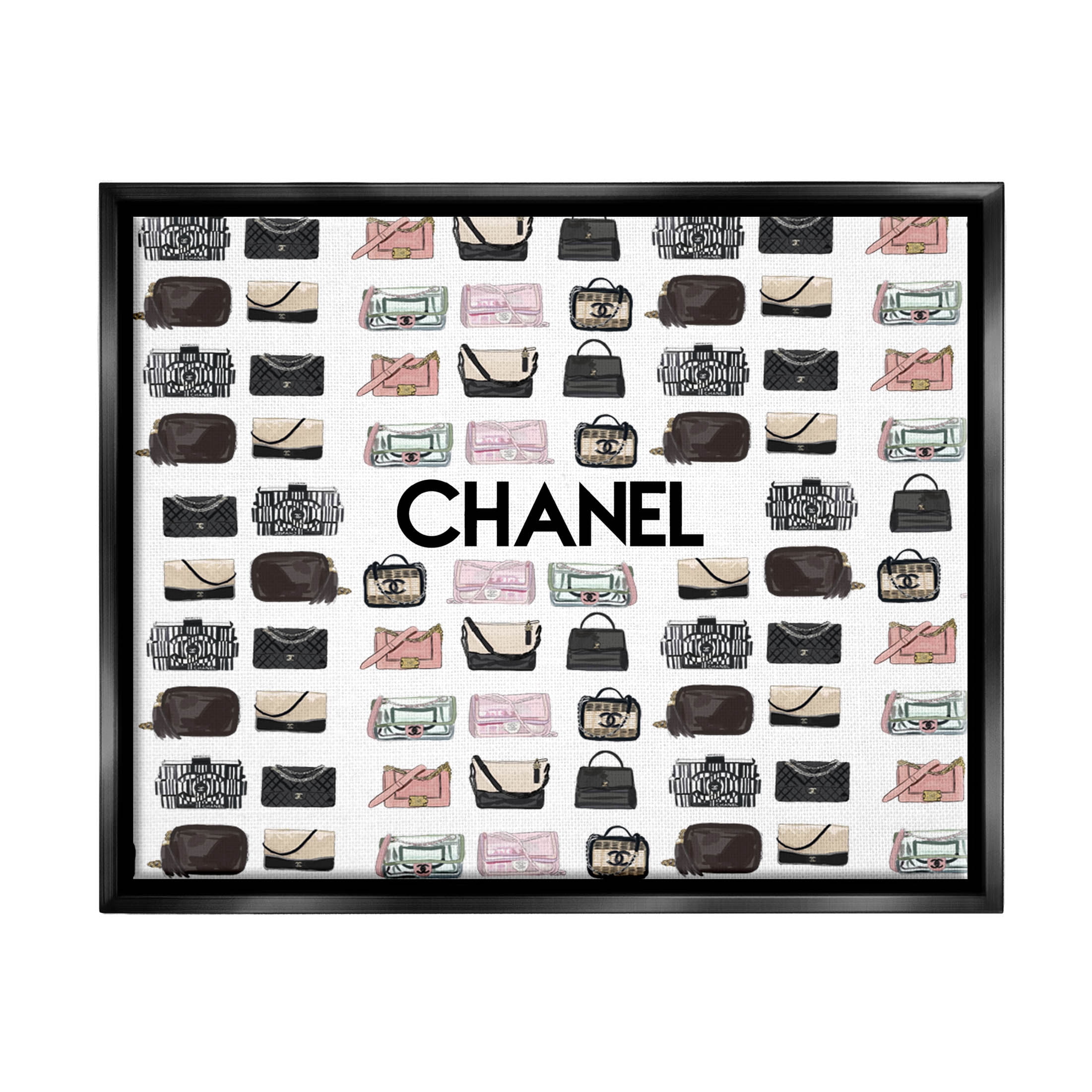 Stupell Industries Glam Brand Fashion Purses Graphic Art Jet Black Floating Framed Canvas Print Wall Art, Design by Amelia Noyes