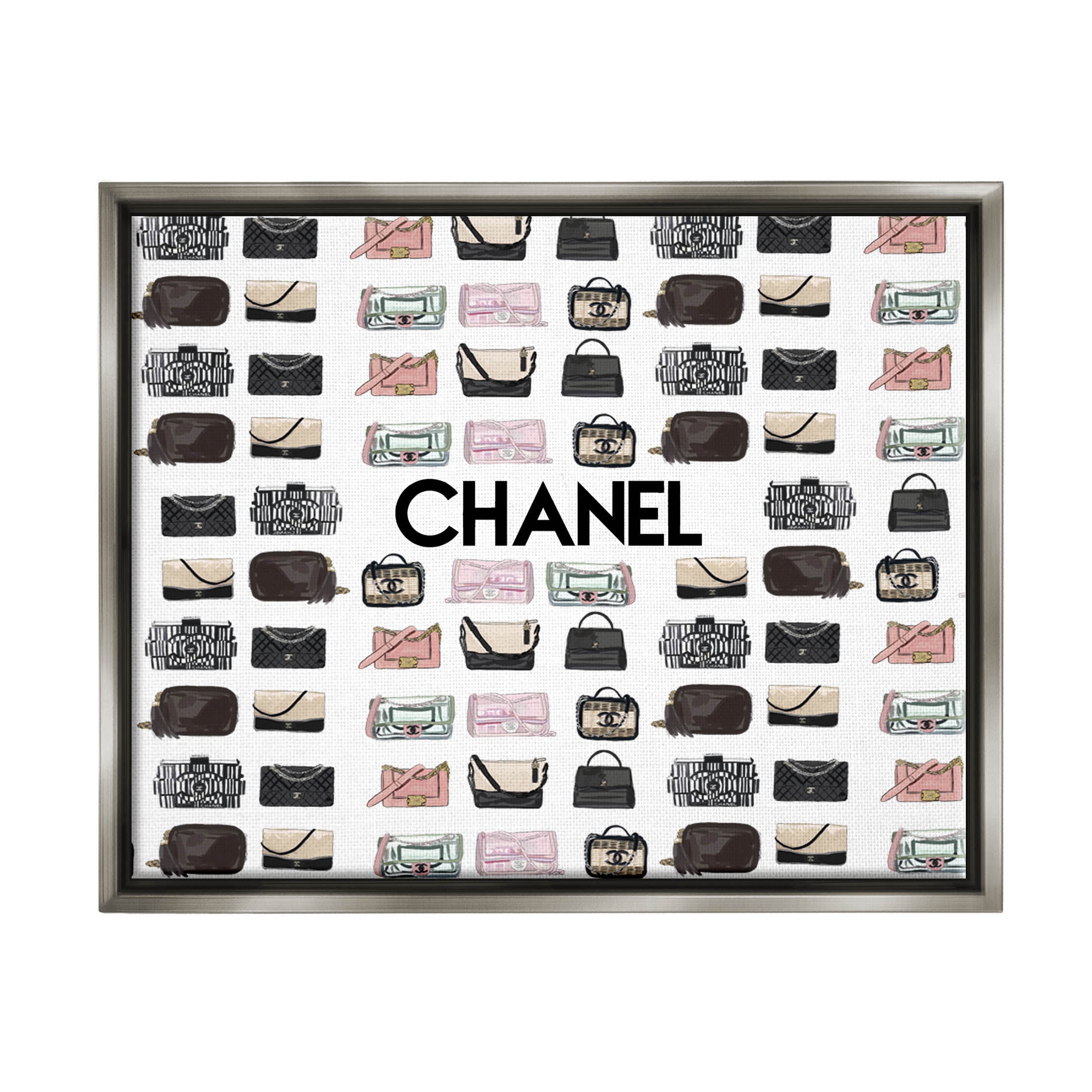 Stupell Industries Glam Brand Fashion Purses Graphic Art Luster Gray Floating Framed Canvas Print Wall Art, Design by Amelia Noyes