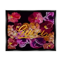 Stupell Industries Glam Brand Flower Pattern Botanical & Floral Painting Black Floater Framed Canvas Art Print Wall Art, 21 x 17