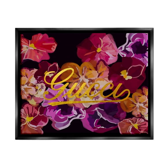 Stupell Industries Glam Brand Flower Pattern Botanical & Floral Painting Black Floater Framed Canvas Art Print Wall Art, 21 x 17