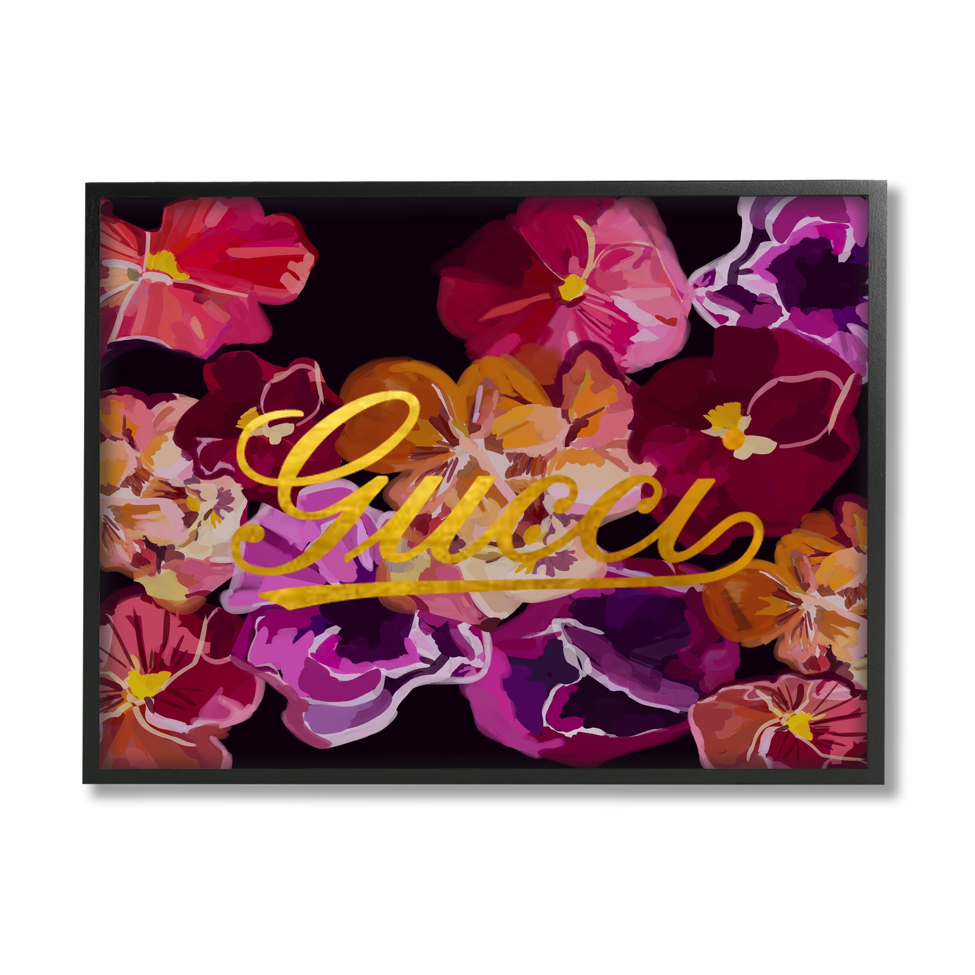 Stupell Industries Glam Brand Flower Pattern Botanical & Floral Painting Black Framed Art Print Wall Art, 30 x 24