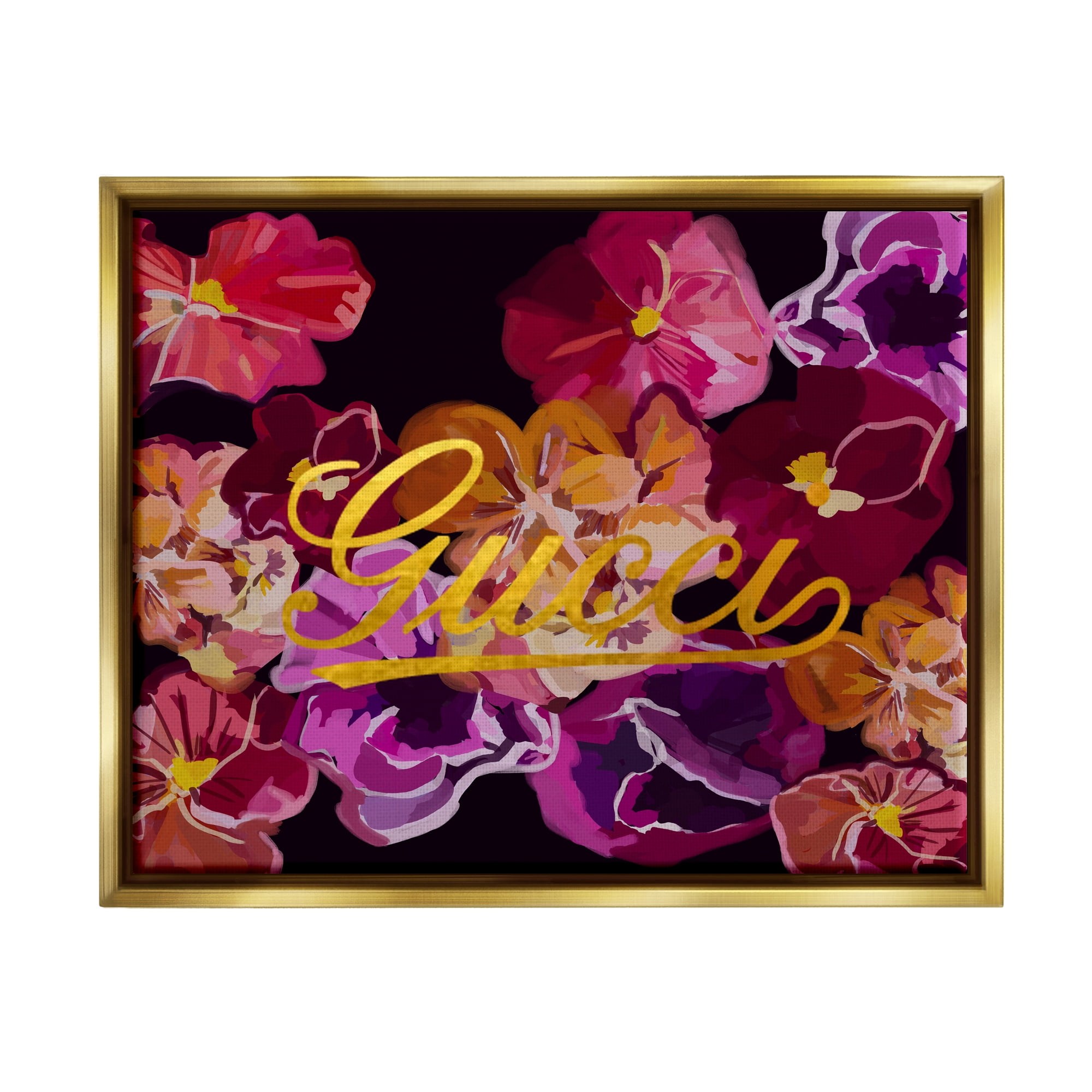 Stupell Industries Glam Brand Flower Pattern Botanical & Floral Painting Gold Floater Framed Canvas Art Print Wall Art, 31 x 25