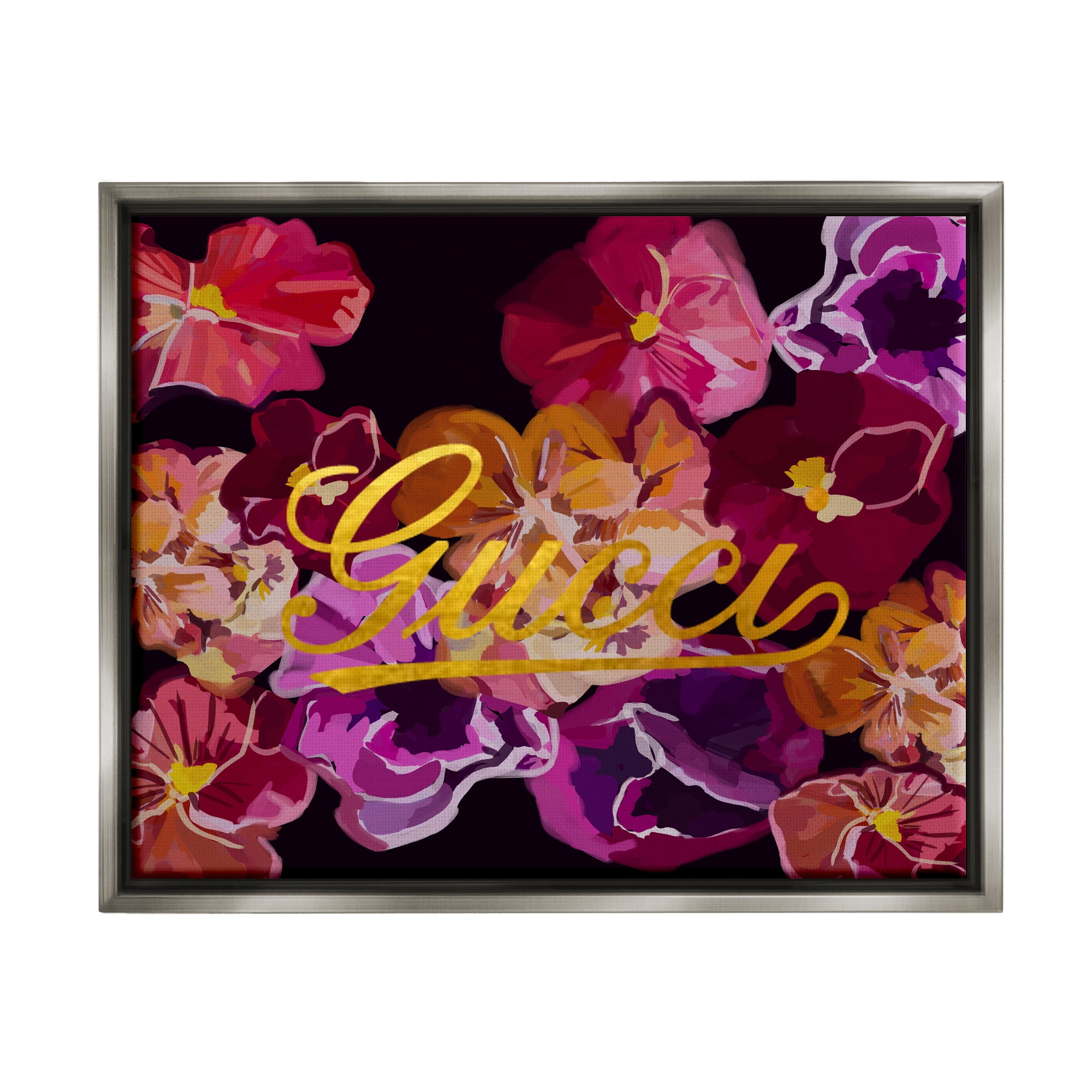 Stupell Industries Glam Brand Flower Pattern Botanical & Floral Painting Gray Floater Framed Canvas Art Print Wall Art, 21 x 17