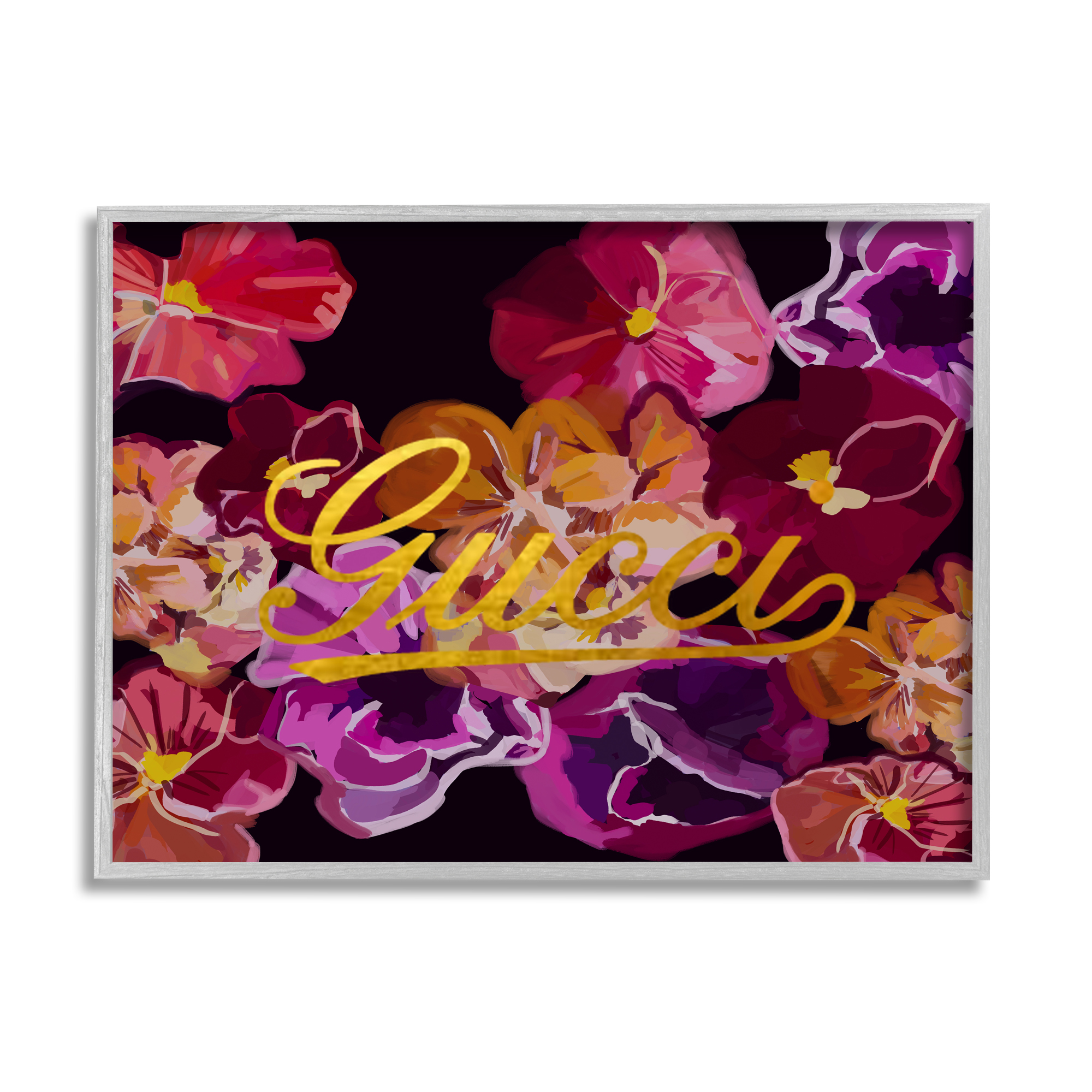 Stupell Industries Glam Brand Flower Pattern Botanical & Floral Painting Gray Framed Art Print Wall Art, 20 x 16