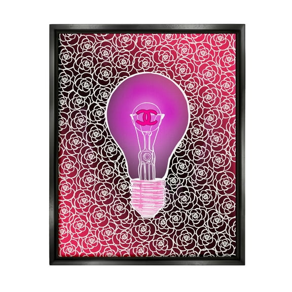 Stupell Industries Glam Brand Lightbulb Pattern Beauty & Fashion Painting Black Floater Framed Canvas Art Print Wall Art, 17 x 21