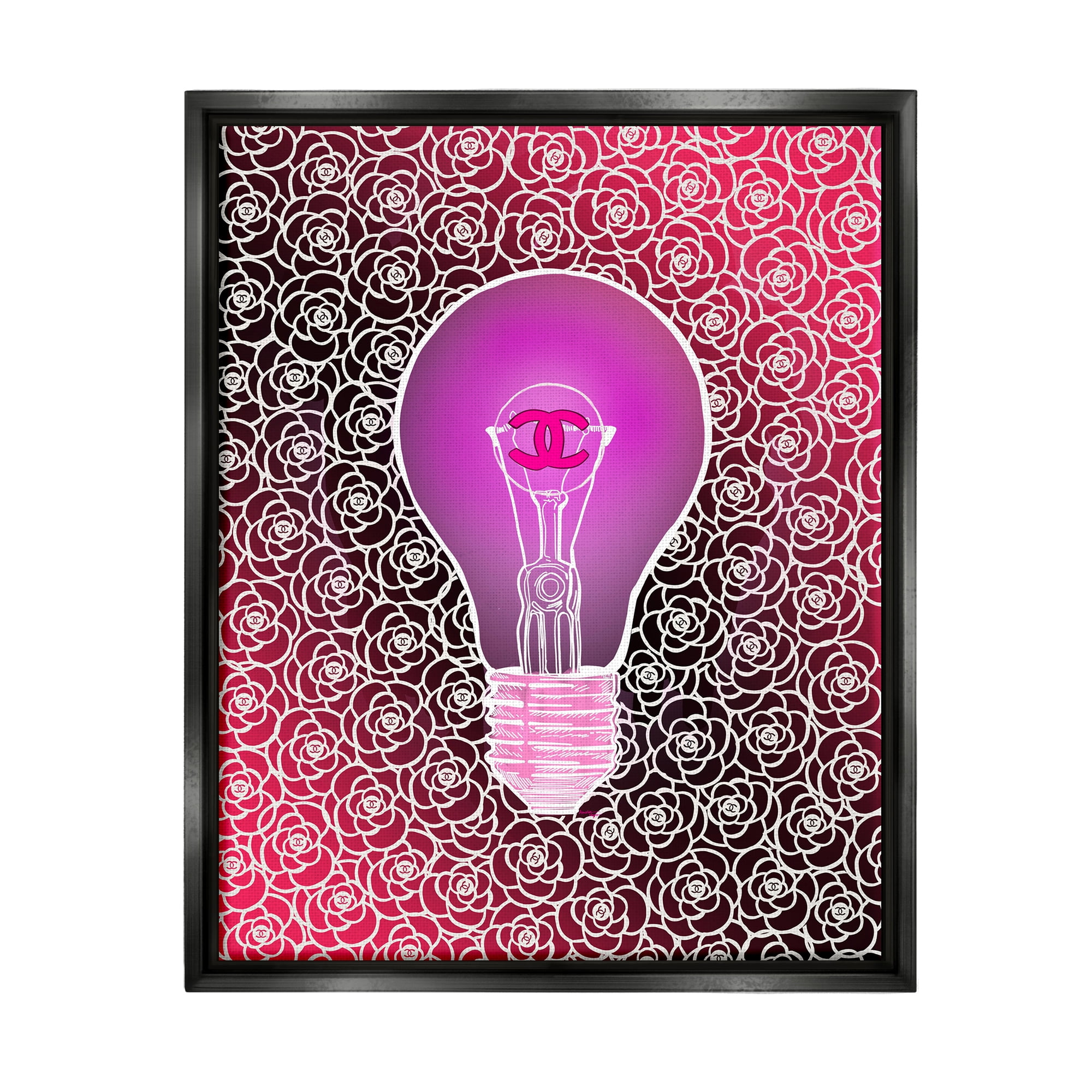 Stupell Industries Glam Brand Lightbulb Pattern Beauty & Fashion Painting Black Floater Framed Canvas Art Print Wall Art, 25 x 31