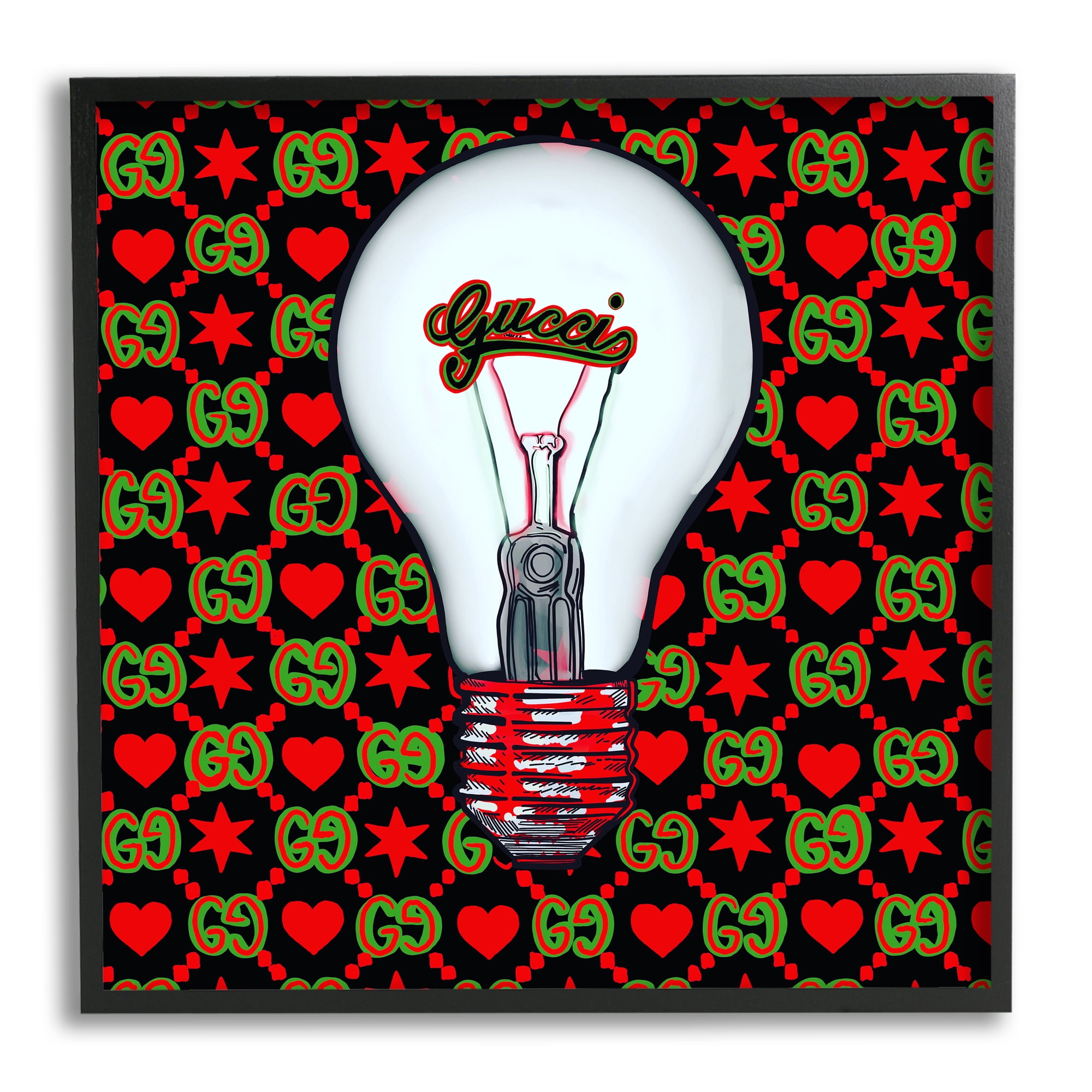 Stupell Industries Glam Brand Lightbulb Pattern Beauty & Fashion Painting Black Framed Art Print Wall Art, 17 x 17