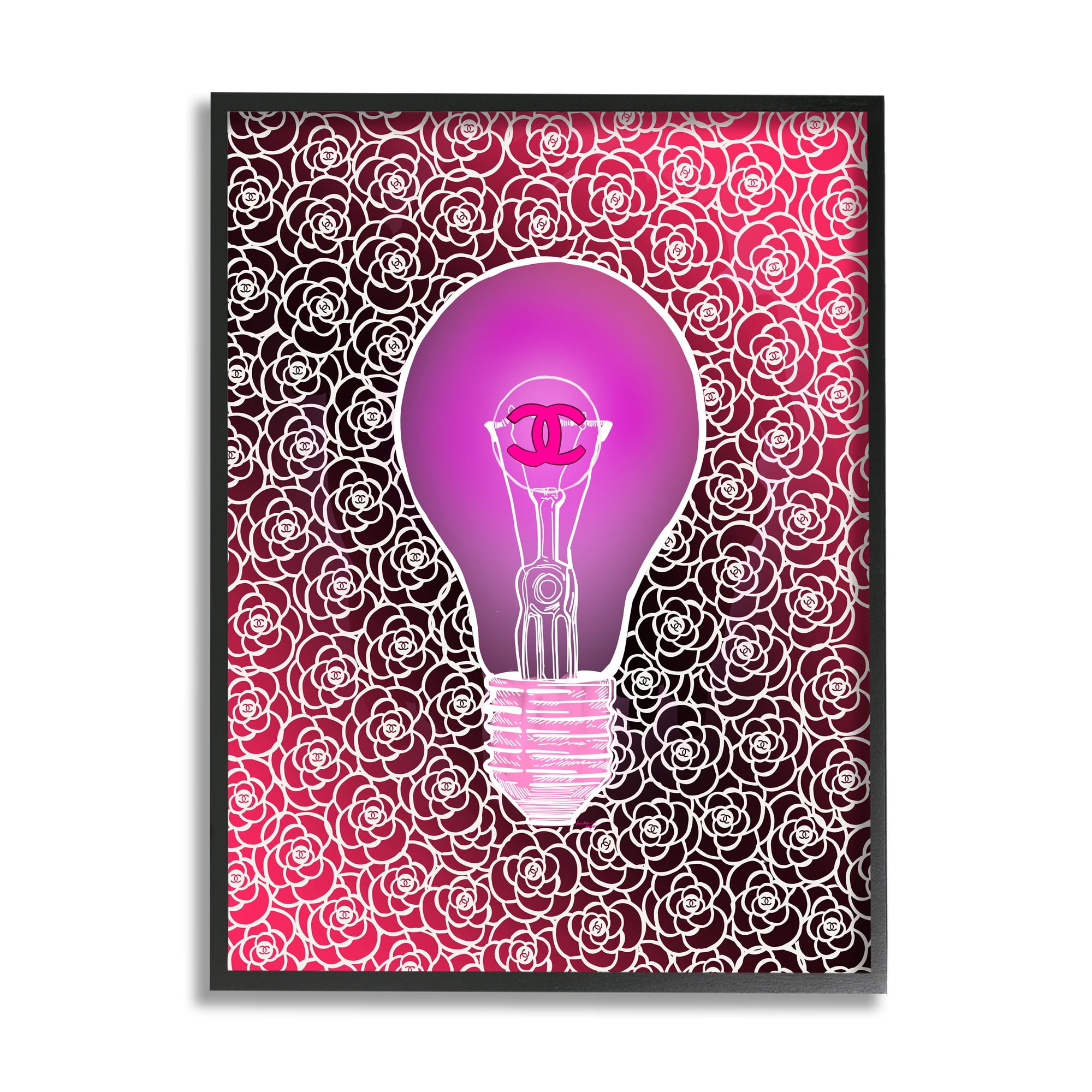 Stupell Industries Glam Brand Lightbulb Pattern Beauty & Fashion Painting Black Framed Art Print Wall Art, 24 x 30