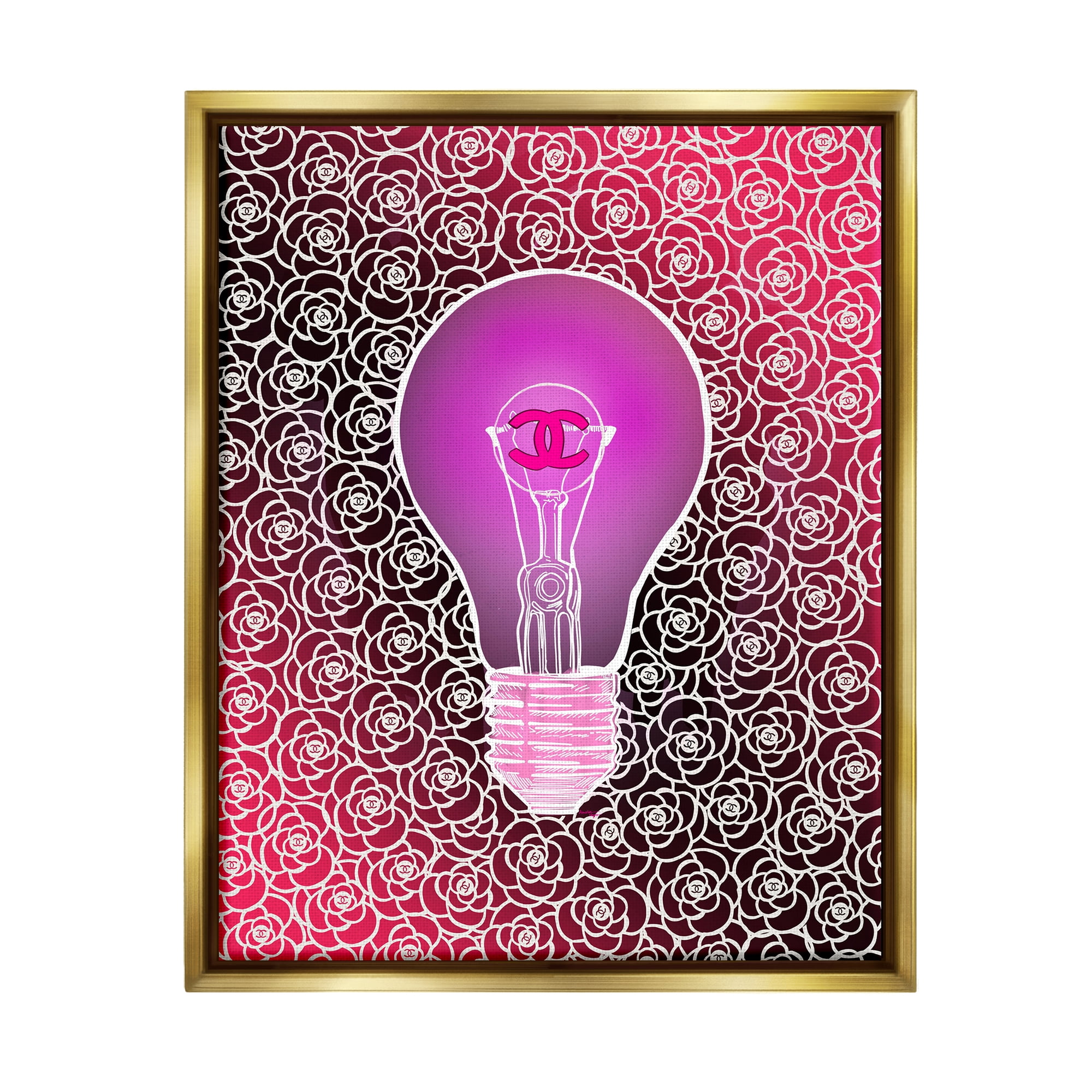 Stupell Industries Glam Brand Lightbulb Pattern Beauty & Fashion Painting Gold Floater Framed Canvas Art Print Wall Art, 25 x 31