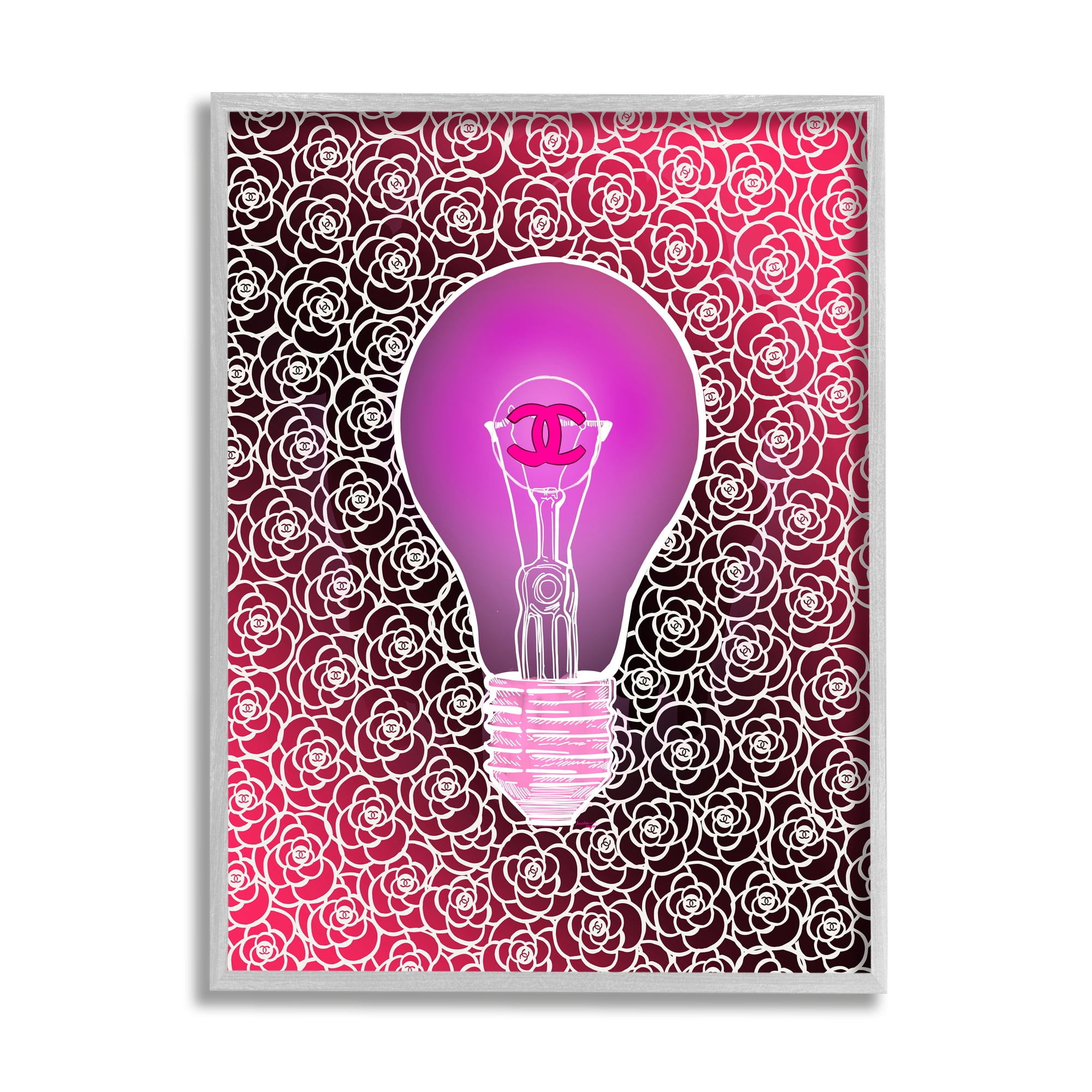 Stupell Industries Glam Brand Lightbulb Pattern Beauty & Fashion Painting Gray Framed Art Print Wall Art, 11 x 14