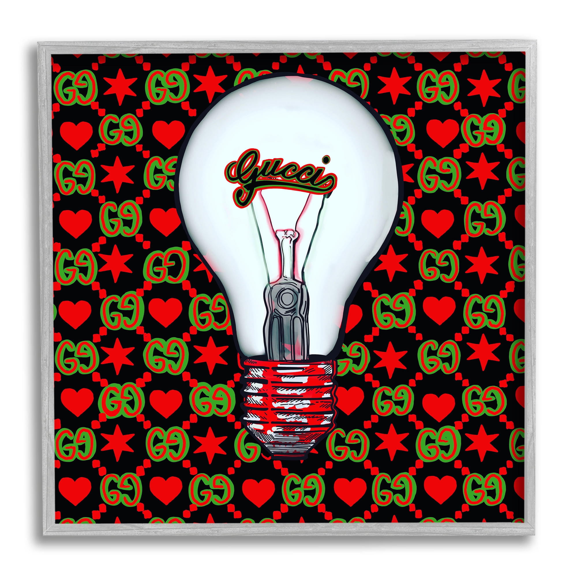 Stupell Industries Glam Brand Lightbulb Pattern Beauty & Fashion Painting Gray Framed Art Print Wall Art, 24 x 24