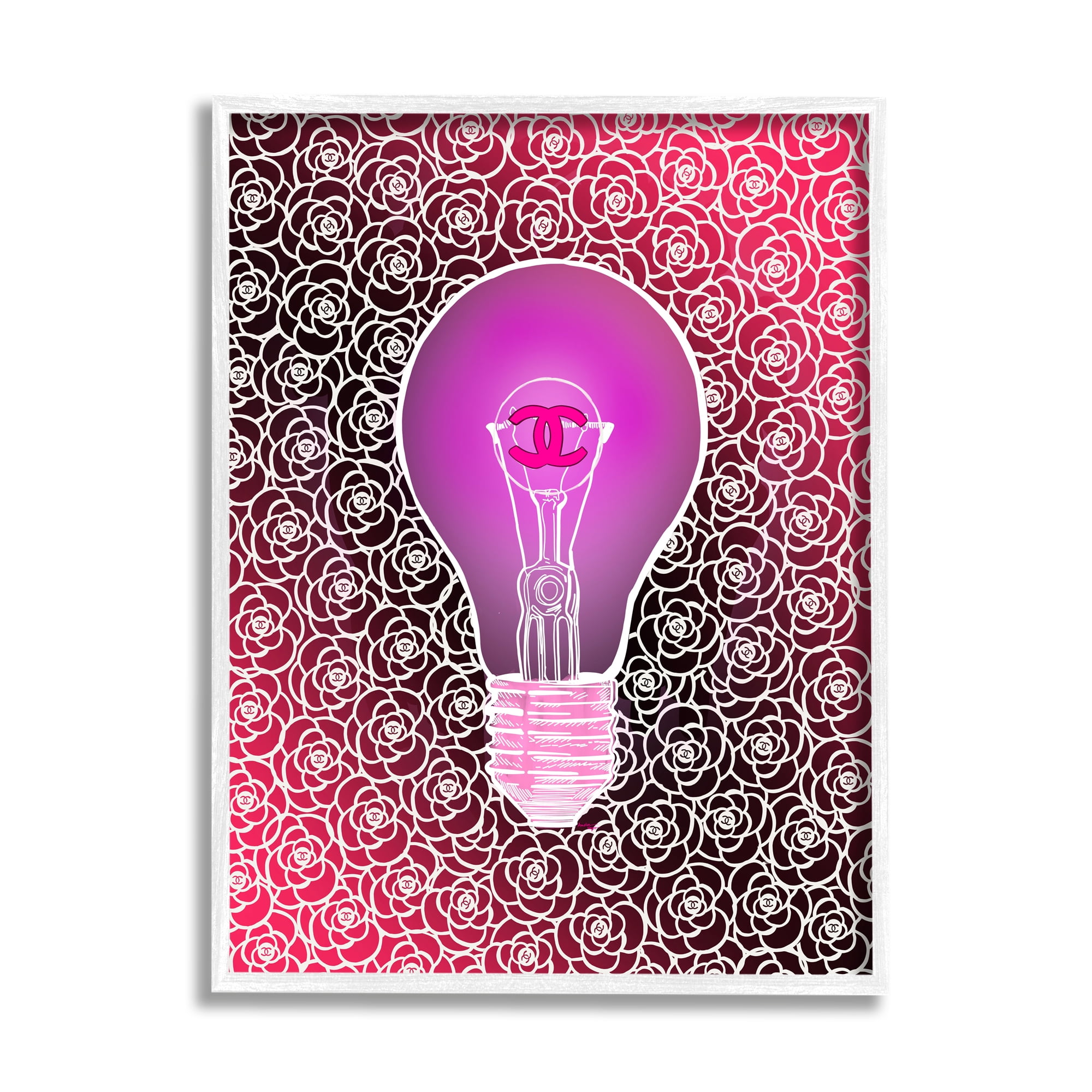 Stupell Industries Glam Brand Lightbulb Pattern Beauty & Fashion Painting White Framed Art Print Wall Art, 16 x 20