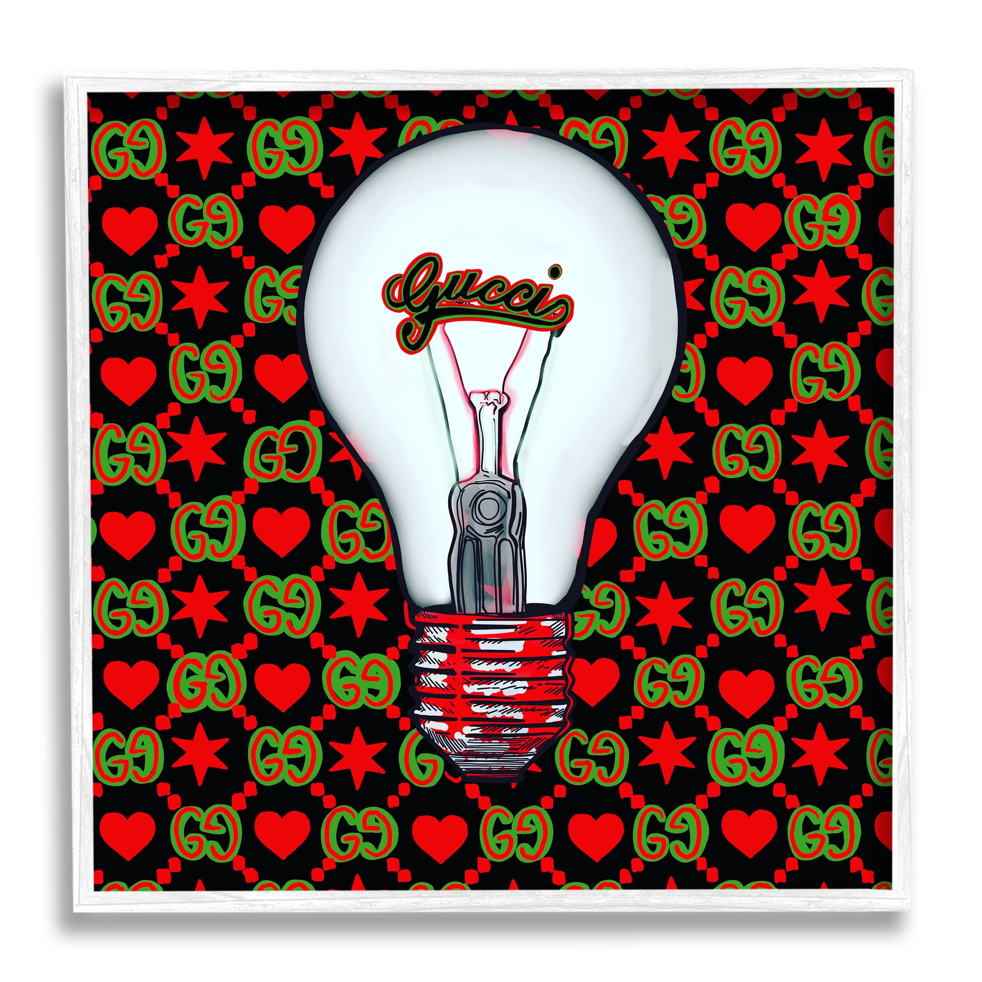 Stupell Industries Glam Brand Lightbulb Pattern Beauty & Fashion Painting White Framed Art Print Wall Art, 17 x 17
