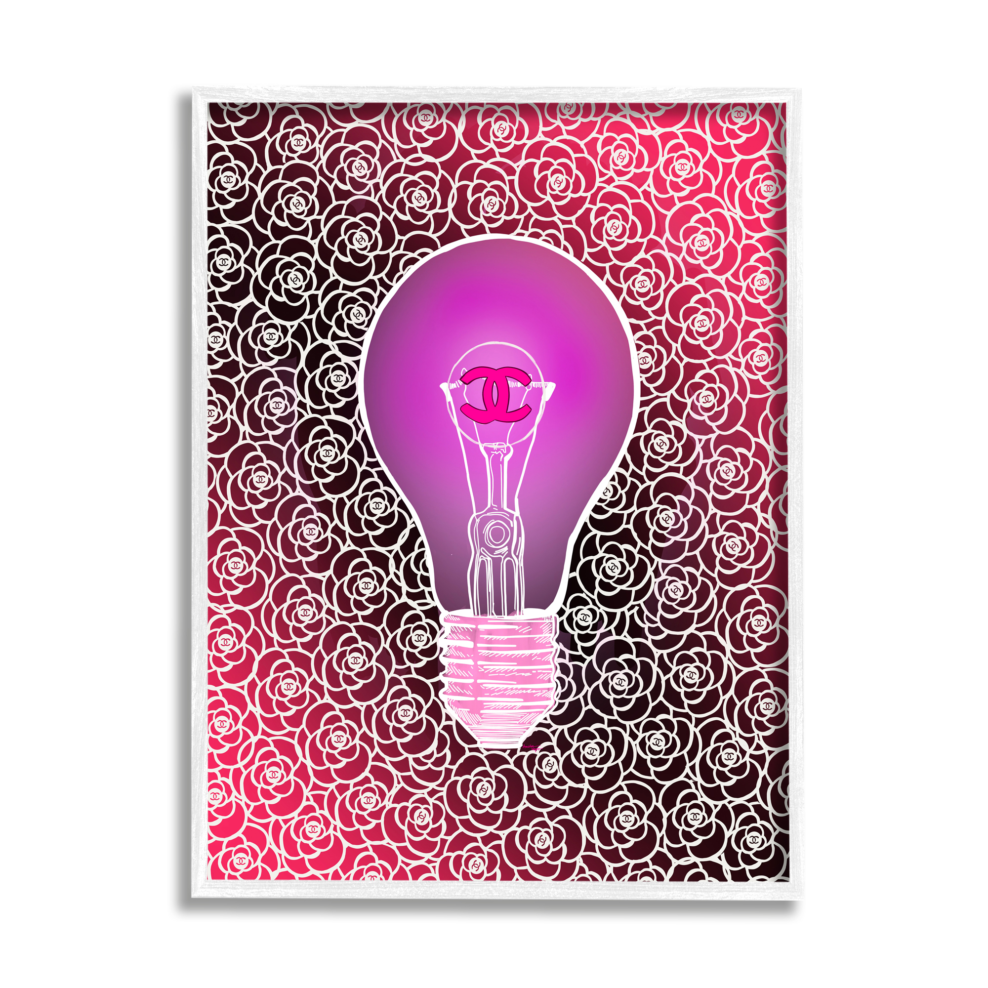 Stupell Industries Glam Brand Lightbulb Pattern Beauty & Fashion Painting White Framed Art Print Wall Art, 24 x 30