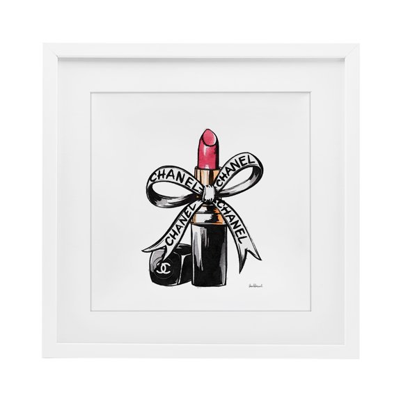 Stupell Industries Glam Brand Lipstick Ribbon White Framed Print Under Glass design by Amanda Greenwood, 16 x 16