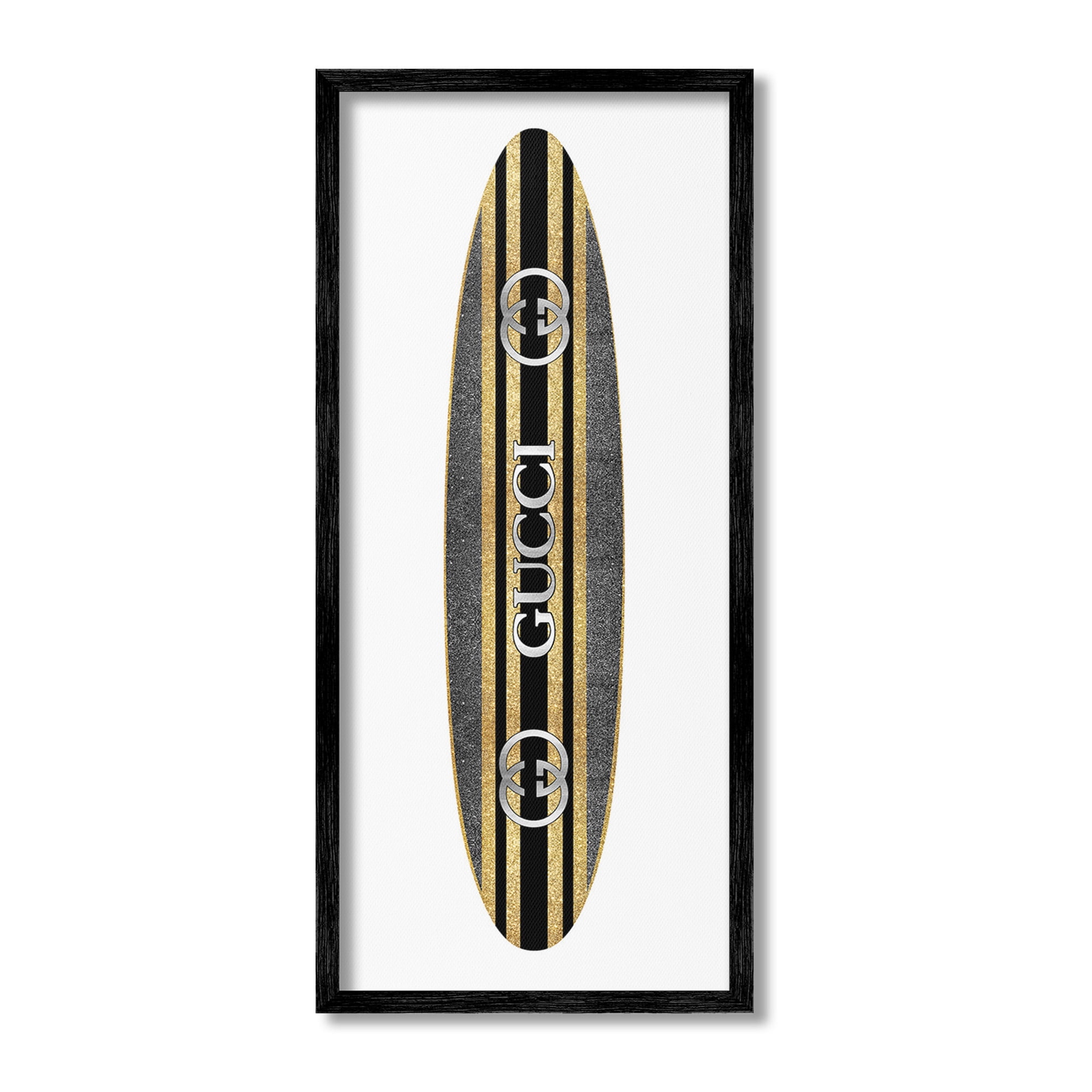 Stupell Industries Glam Brand Surfboard Nature Painting Black Framed Art Print Wall Art, 13 x 30