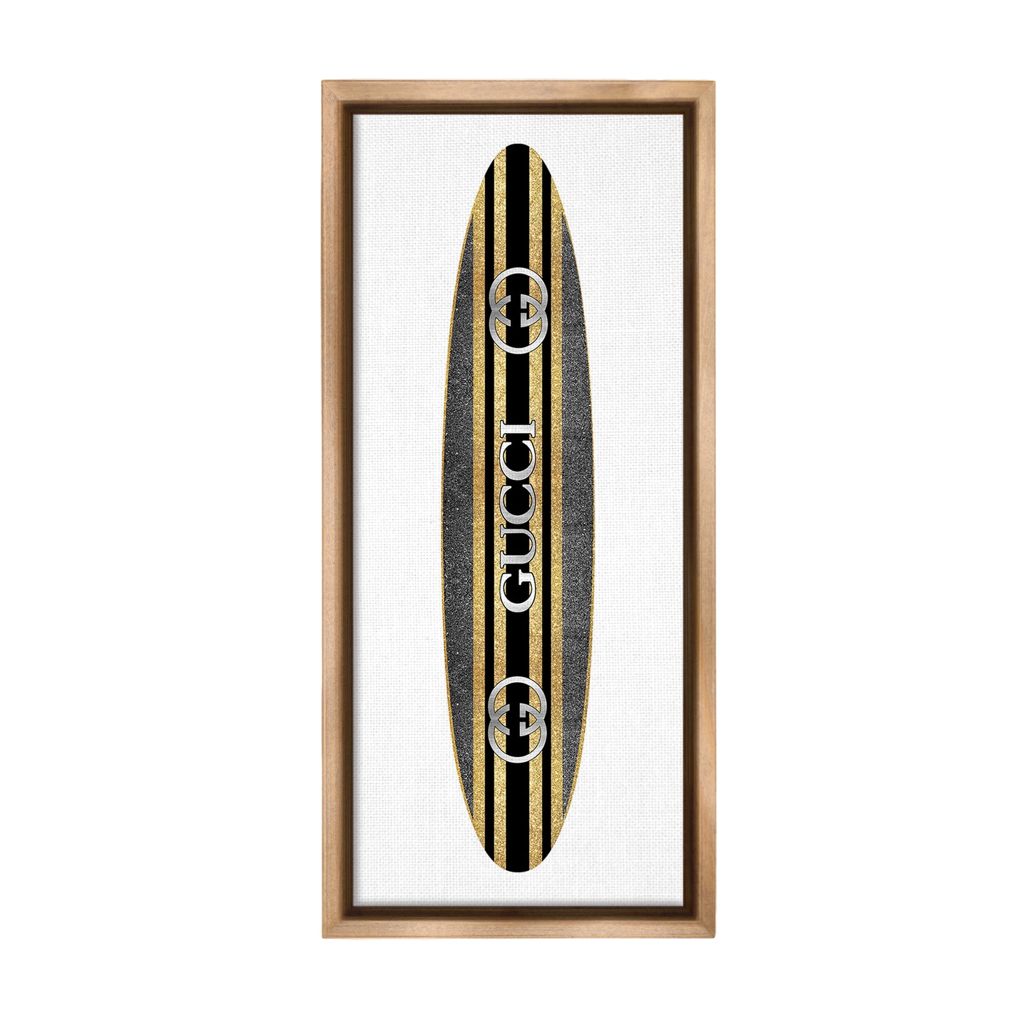 Stupell Industries Glam Brand Surfboard Nature Painting Brown Floater Framed Canvas Art Print Wall Art, 14 x 31