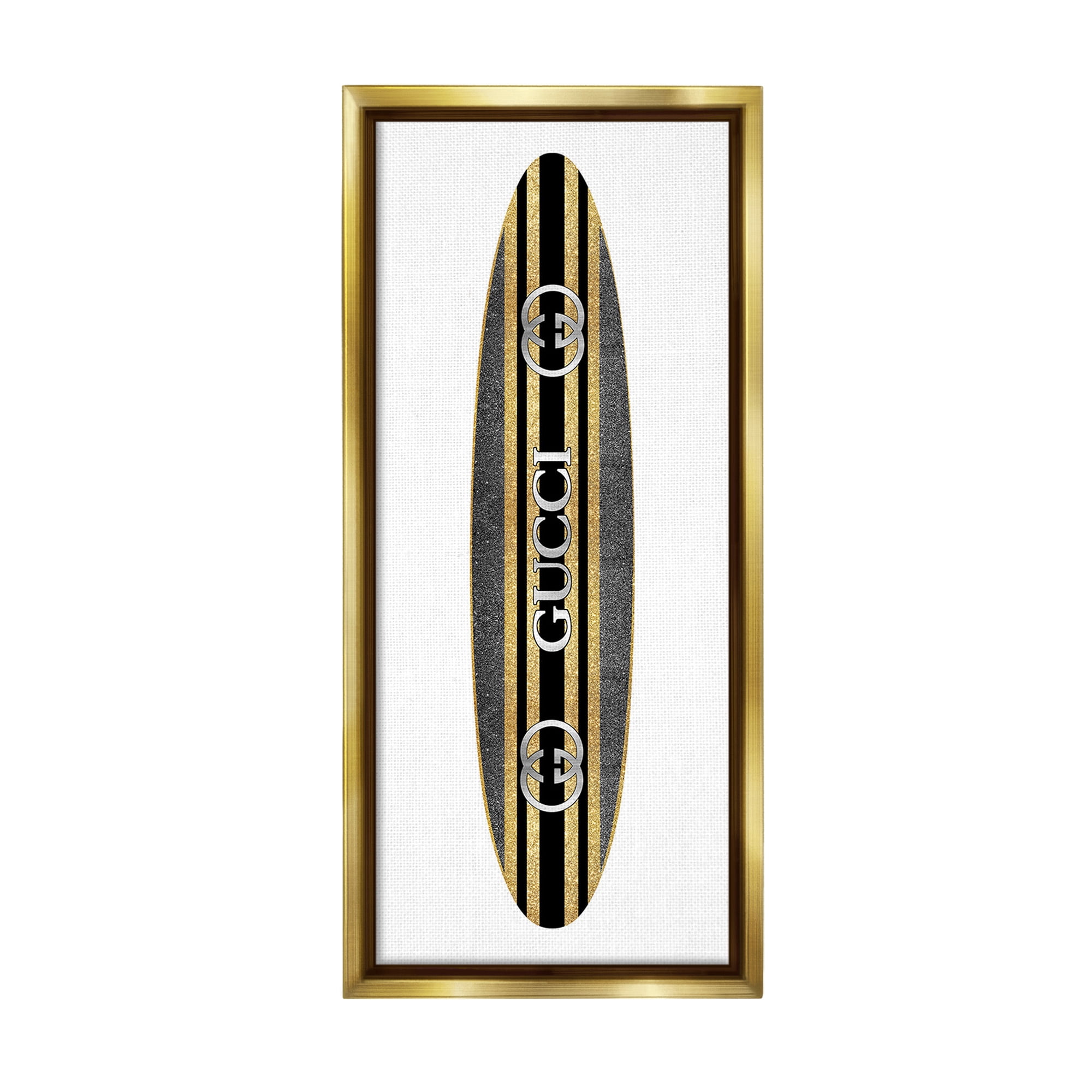 Stupell Industries Glam Brand Surfboard Nature Painting Gold Floater Framed Canvas Art Print Wall Art, 11 x 25