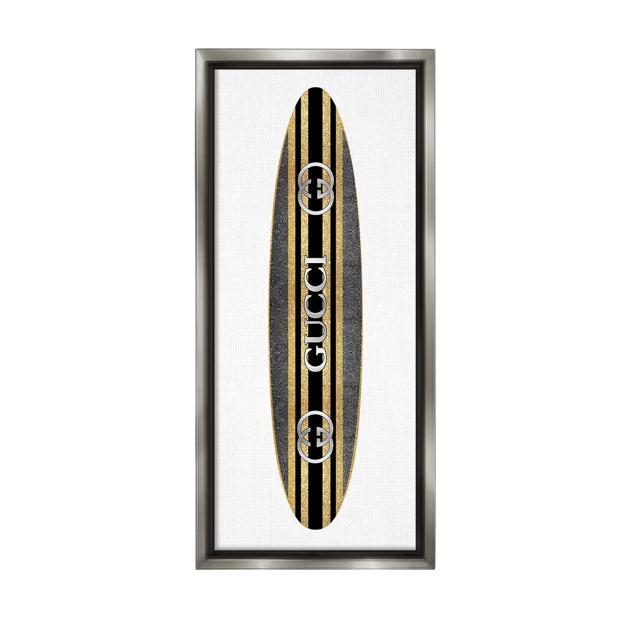 Stupell Industries Glam Brand Surfboard Nature Painting Gray Floater Framed Canvas Art Print Wall Art, 14 x 31