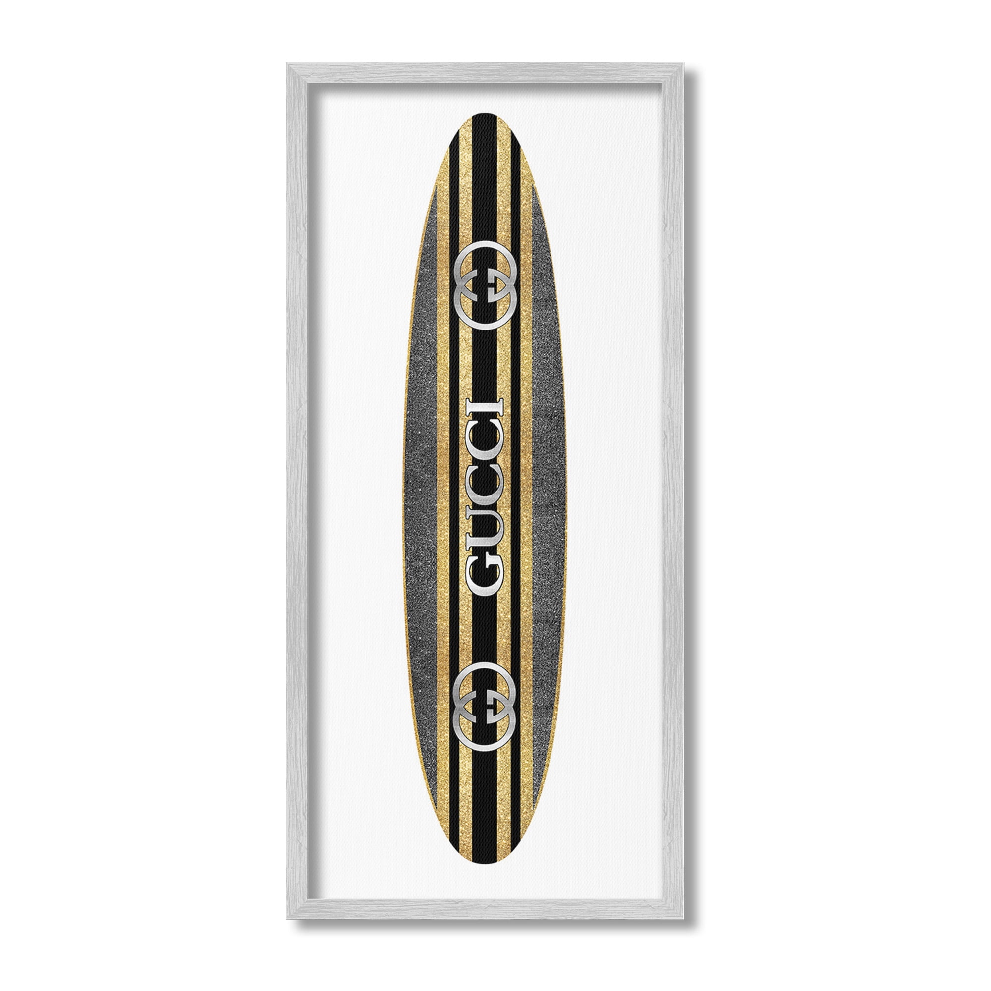 Stupell Industries Glam Brand Surfboard Nature Painting Gray Framed Art Print Wall Art, 10 x 24