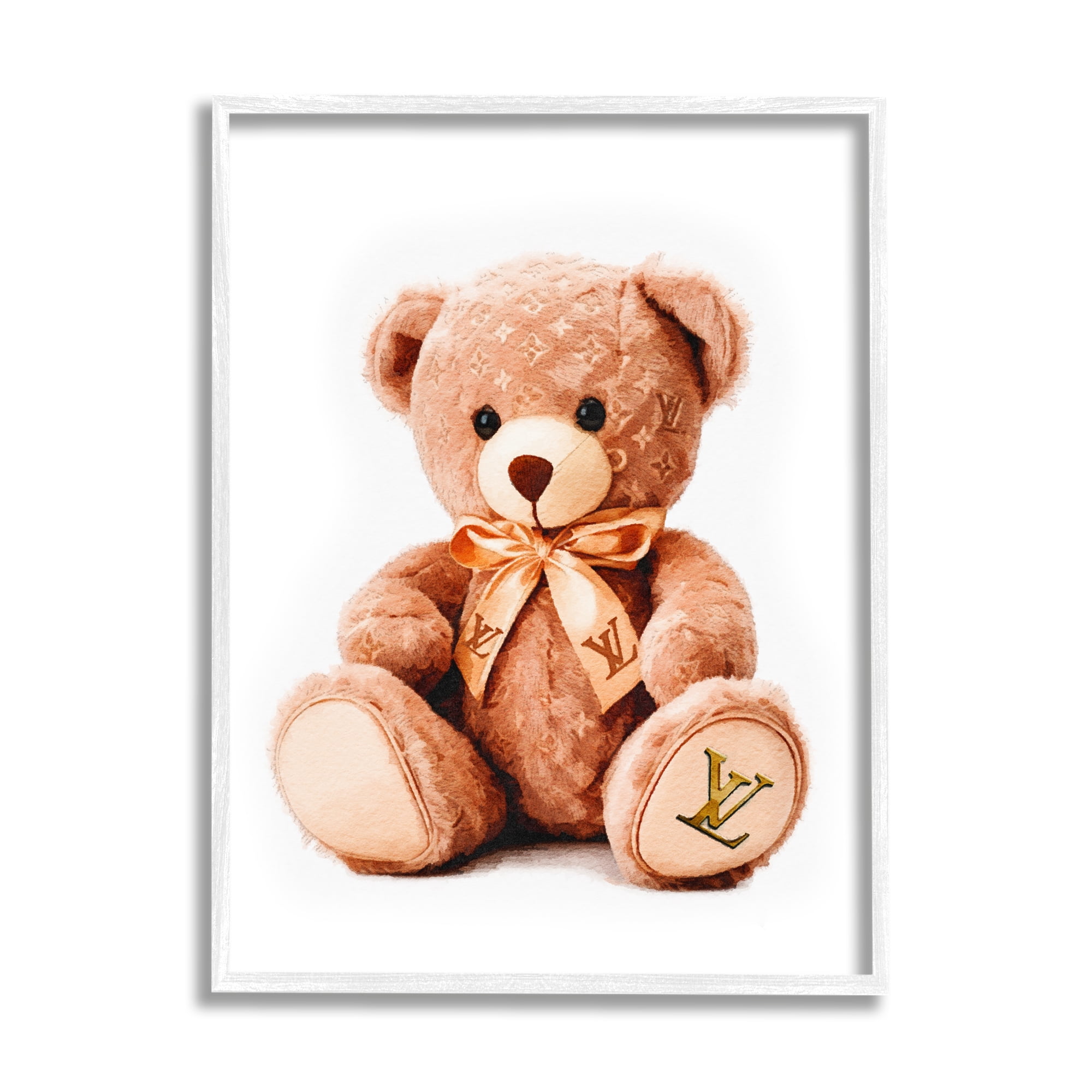 Stupell Industries Glam Brand Teddy Bear Beauty & Fashion Painting White Framed Art Print Wall Art, 16 x 20